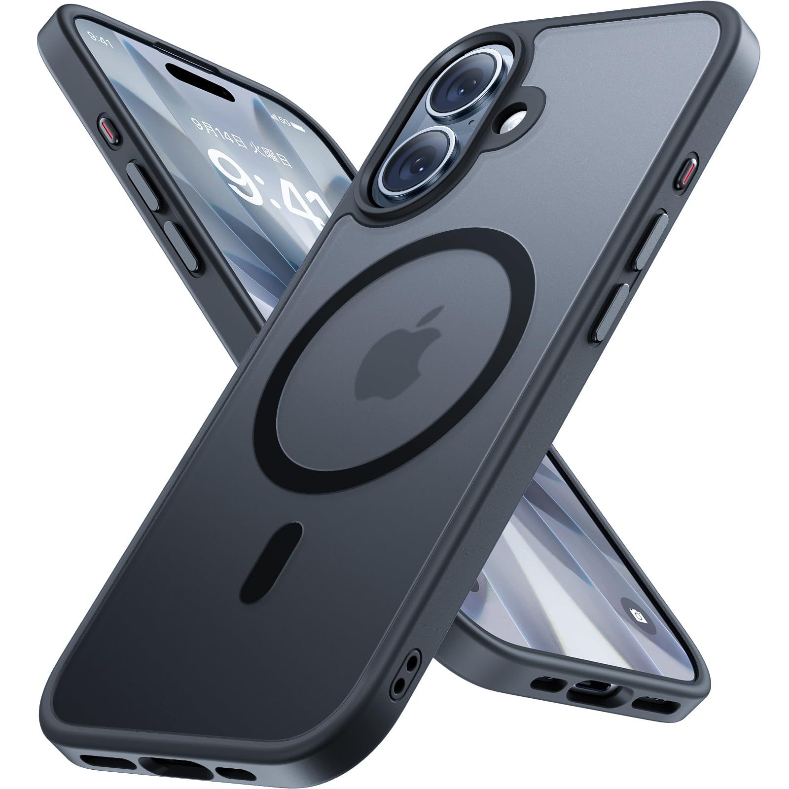 Miracase iphone 17 ケース【Magsafe対応・MIL米軍規格】iphone17 ケース 耐衝撃あいふおん17ケース、傷防止、落下耐性、指紋防止、黄ばみ防止、放熱、ストラップホール付き、薄くて肌に優しいデザイン、金属ボタン、マット、フロスト、半透明、黒