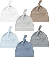 Konssy 6-Pack Newborn Knot Beanie Hats - Ultra-Soft Stretchy Unisex Baby Caps for Girls Boys 0-6 Months