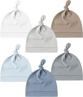 Konssy 6-Pack Newborn Knot Beanie Hats - Ultra-Soft Stretchy Unisex Baby Caps for Girls Boys 0-6 Months