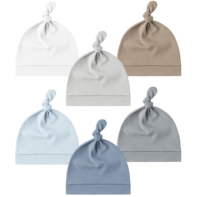 Konssy 6 Pack Baby Newborn Hats Set Knot Beanie Hats Soft for Infant Baby Girls Boys Caps 0-6