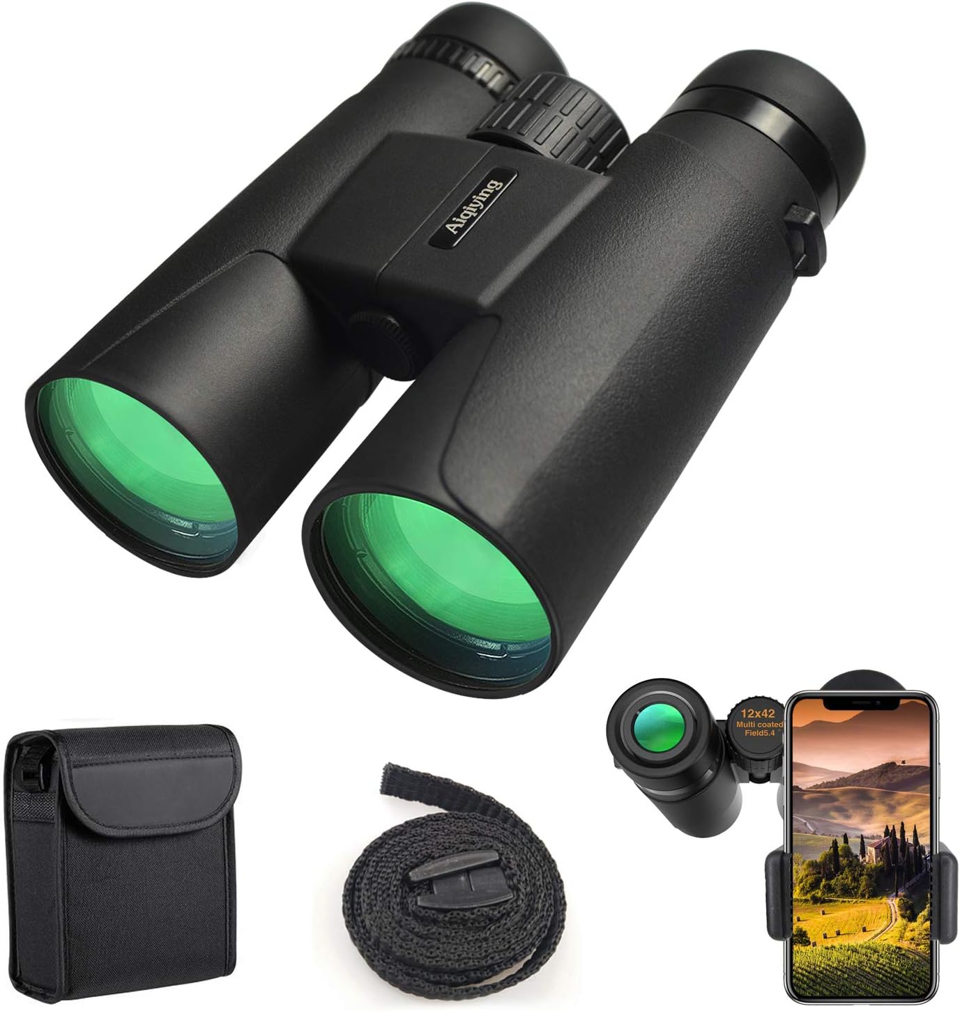 Binoculars for Adults, 12X42 Low Night Vision Compact HD Professional Binoculars for Hunting Bird Watching Outdoor Sports, Durable Folding Waterproof Fog-proof Optics Telescope BAK4 Prism FMC Lens