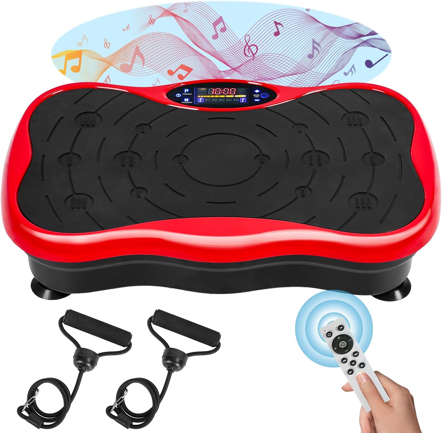 Vibrating Plate Machine, Power Waver Vibration Plate Exercise Machine for Lymphatic Drainage,Whole Body Vibration Plate Machine with Resistant Band, Weight Loss Shaping Toning Home Gym Equipment