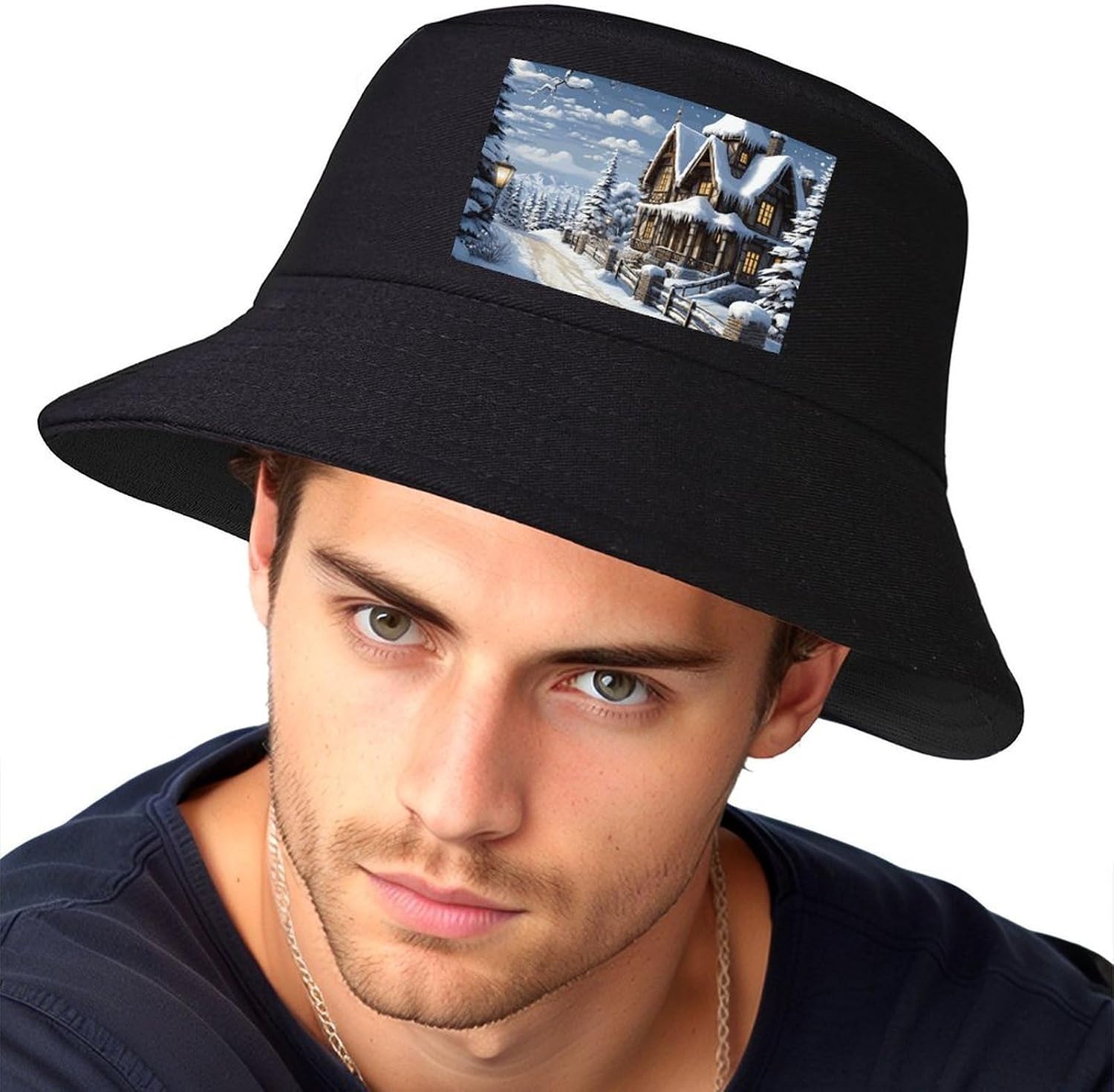 Christmas Winter Happy Scene Bucket Hat for Men Women, Foldable Wide Brim Sun Hats Outdoor Beach Hats Fashion Fishing Hat