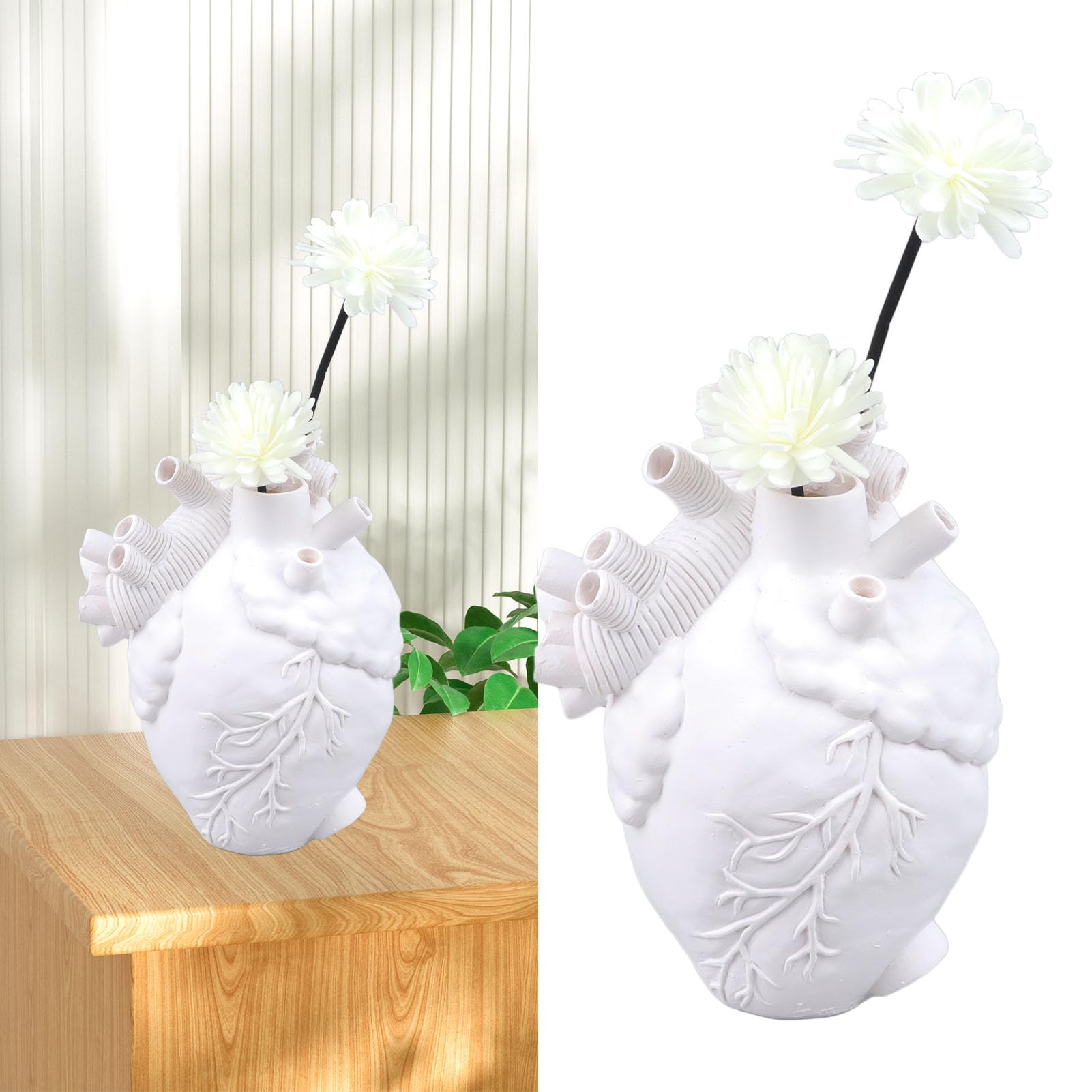 Vaso A Forma Di Cuore Anatomico In Resina - Bianco, Per Fiori E Decorazione, 12x8x16.6cm