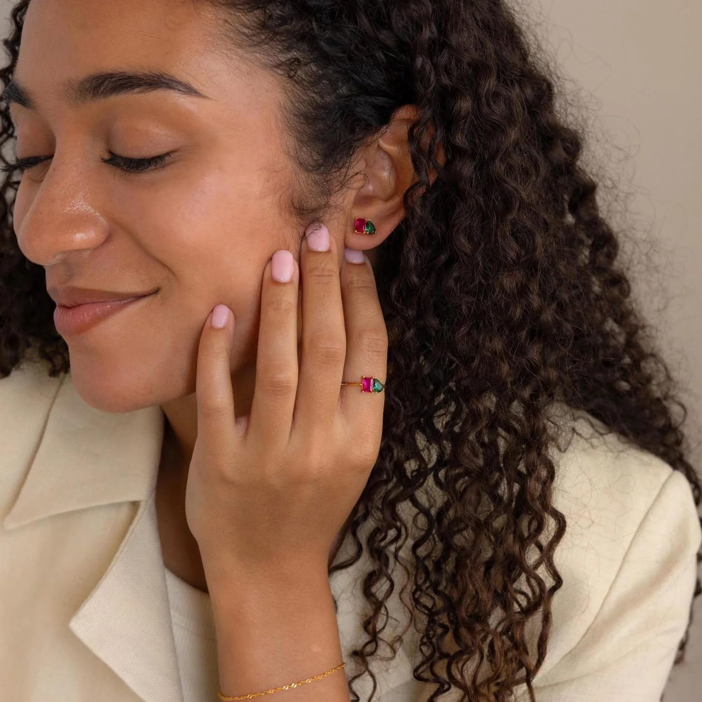 CAITLYNMINIMALIST Toi et Moi Custom Duo CZ Gemstone Dainty Birthstone Stud Earrings for Women
