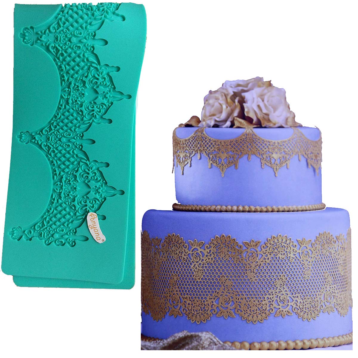 Anyana 14.5" jewels baking Fondant sugar lace Silicone Mat wedding Cake Decorating mold chandelilac edible Lace Embossed Sugarcraft Tools for cupcake topper decoration