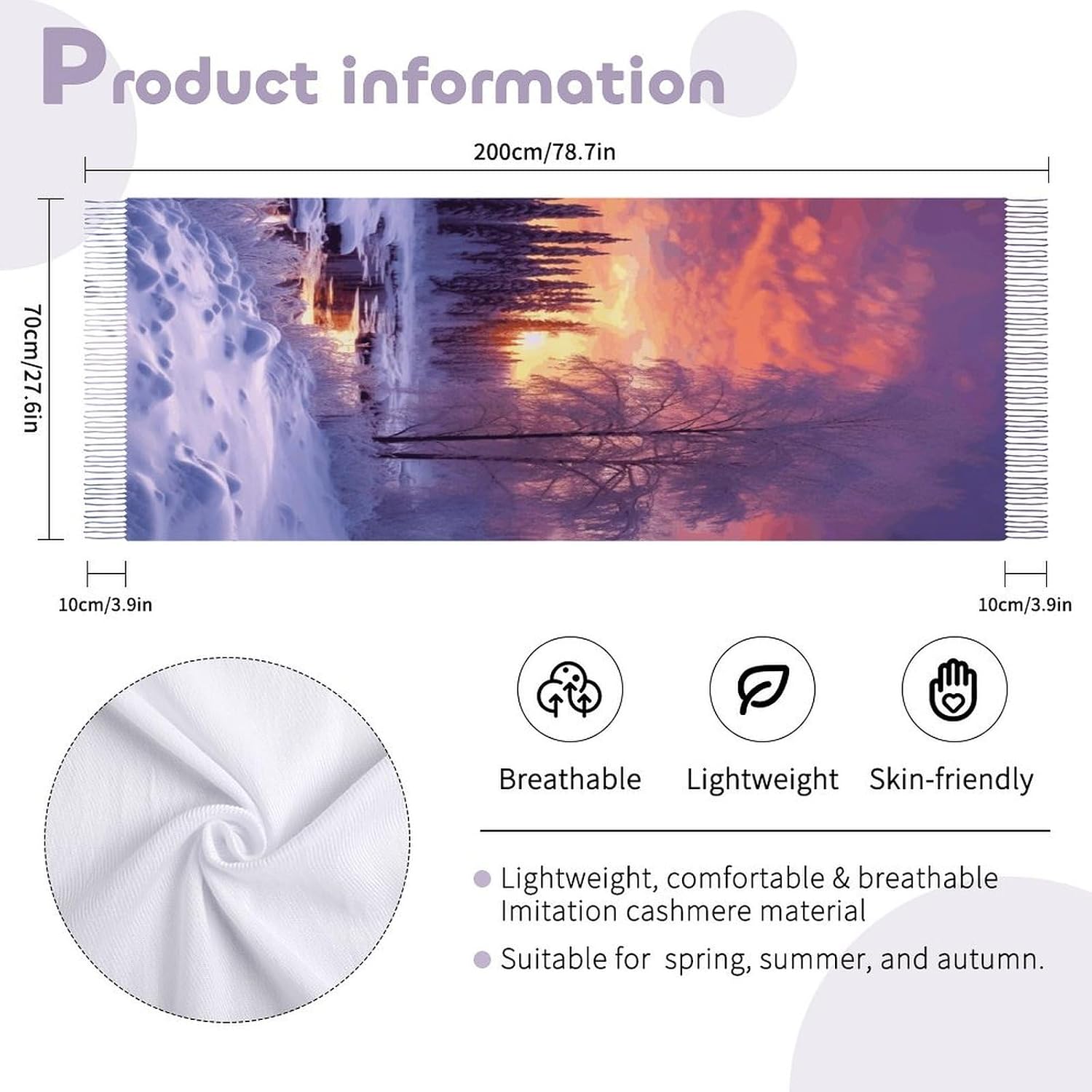 Winter Landscape Scarf for Women Men Soft Warm Fashion Blanket Scarves Classic Cashmere Feel Scarf Long Shawl Large Scarves Cold Weather Thick Blanket Scarfs