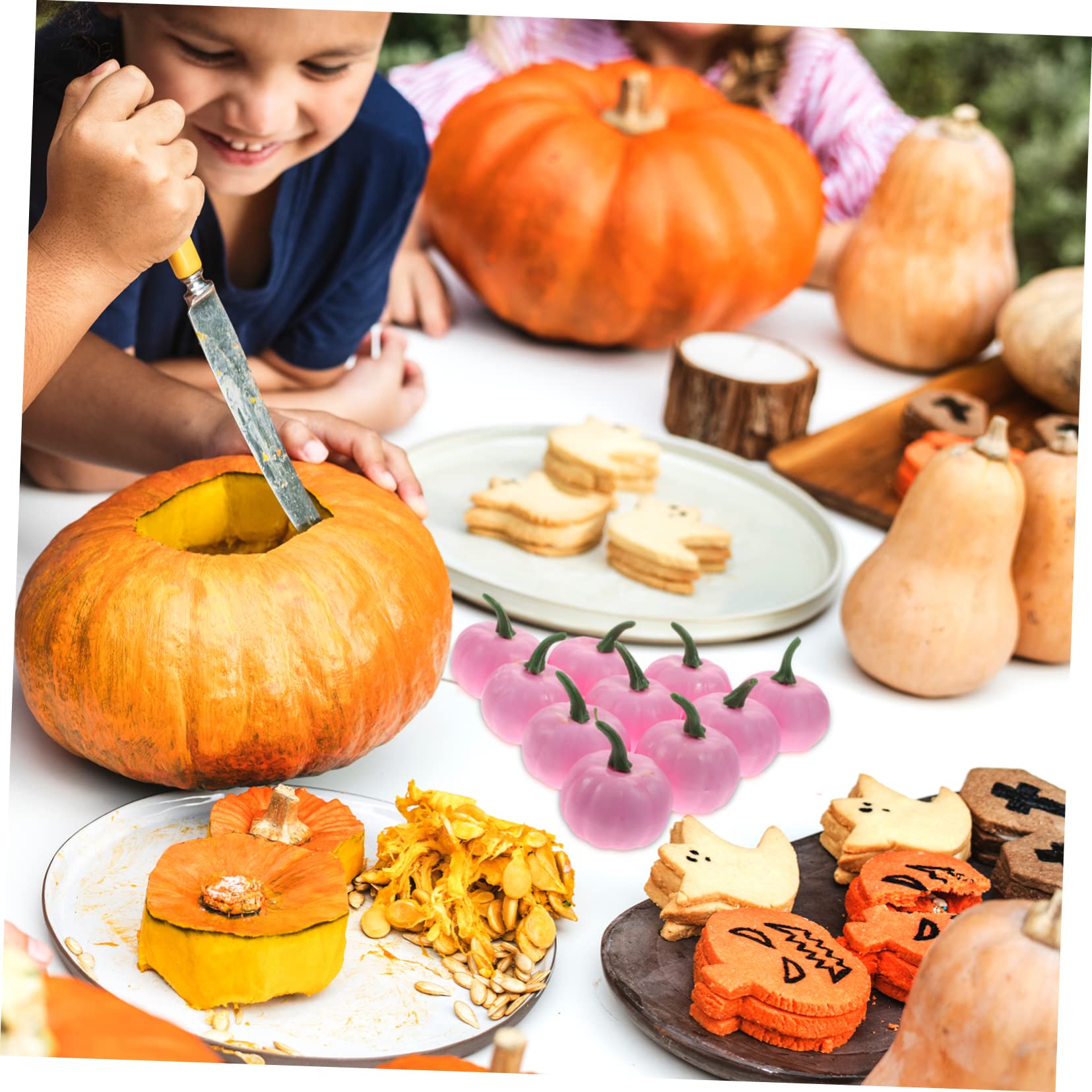 TOPBATHY 48 STK künstlicher Kürbis Halloween heeloween weihnachtsst kürbiskerne weihnachtsw schäumt dekor Ornament Herbstdeko für zu Hause gefälschter Schaum Rosa