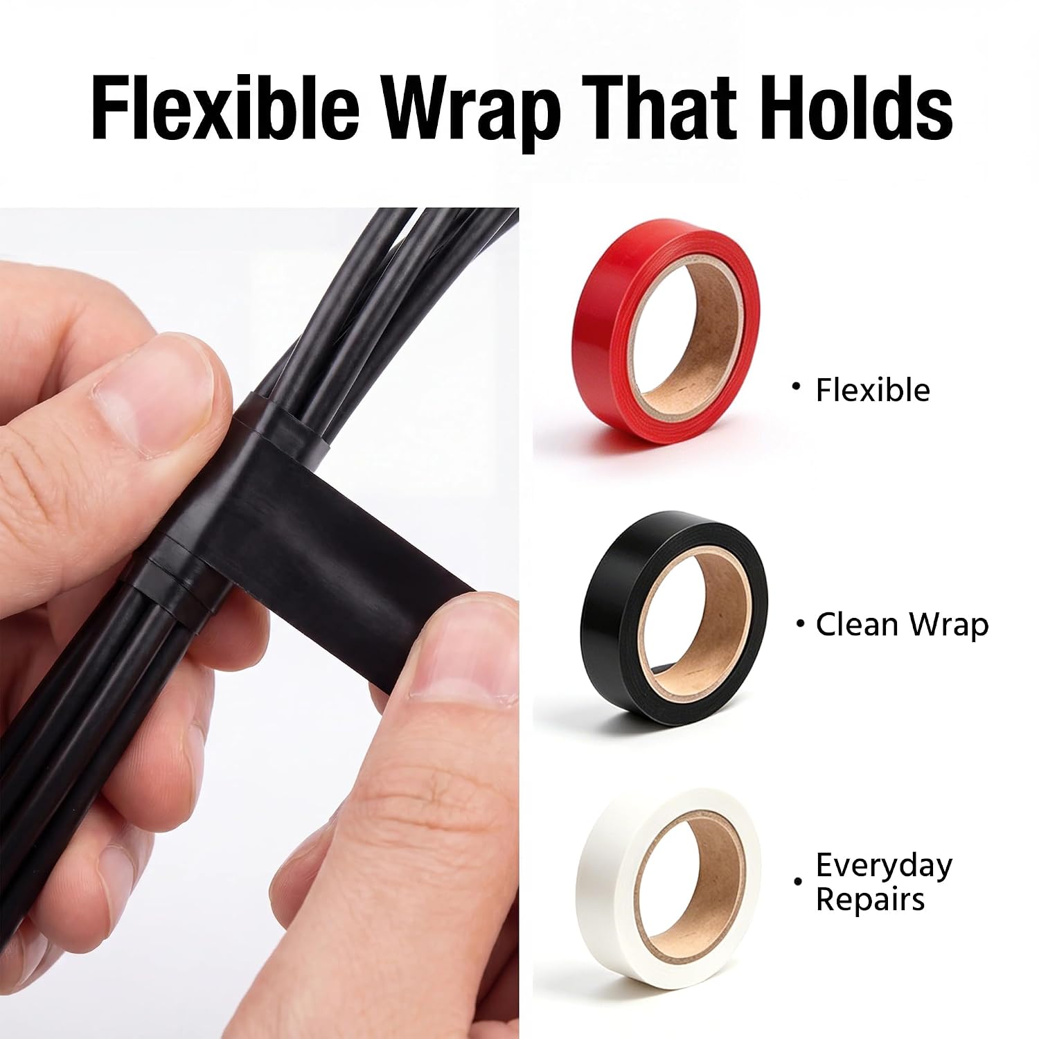 Electrical Tape, Black Red White 3 Pack, 600V PVC Rolls