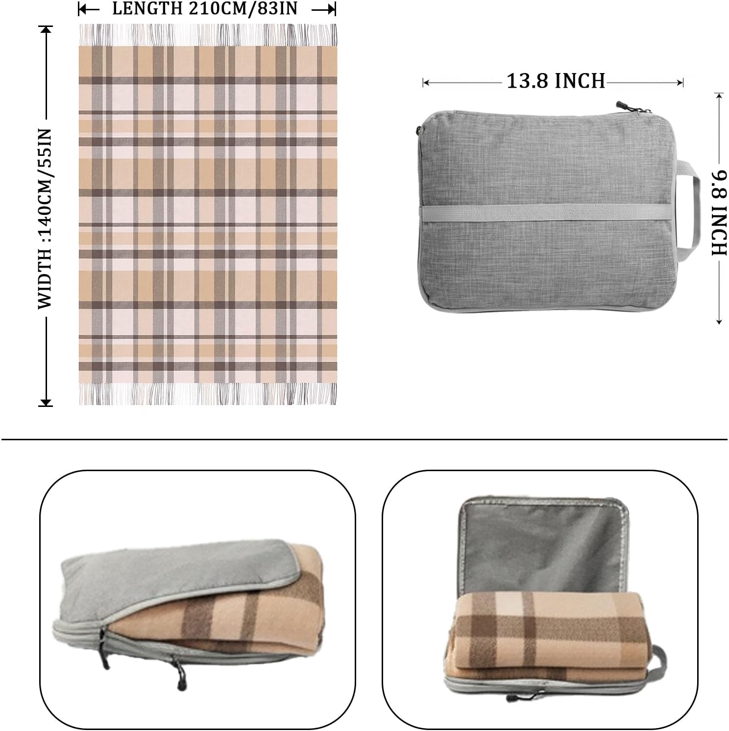 Wool Throw Blanket Plaid Blankets 83" x 55" Tartan Outdoor Camping Couch Sofa Bed Soft Warm Throws for Home Decor,1.5lb - Image 2