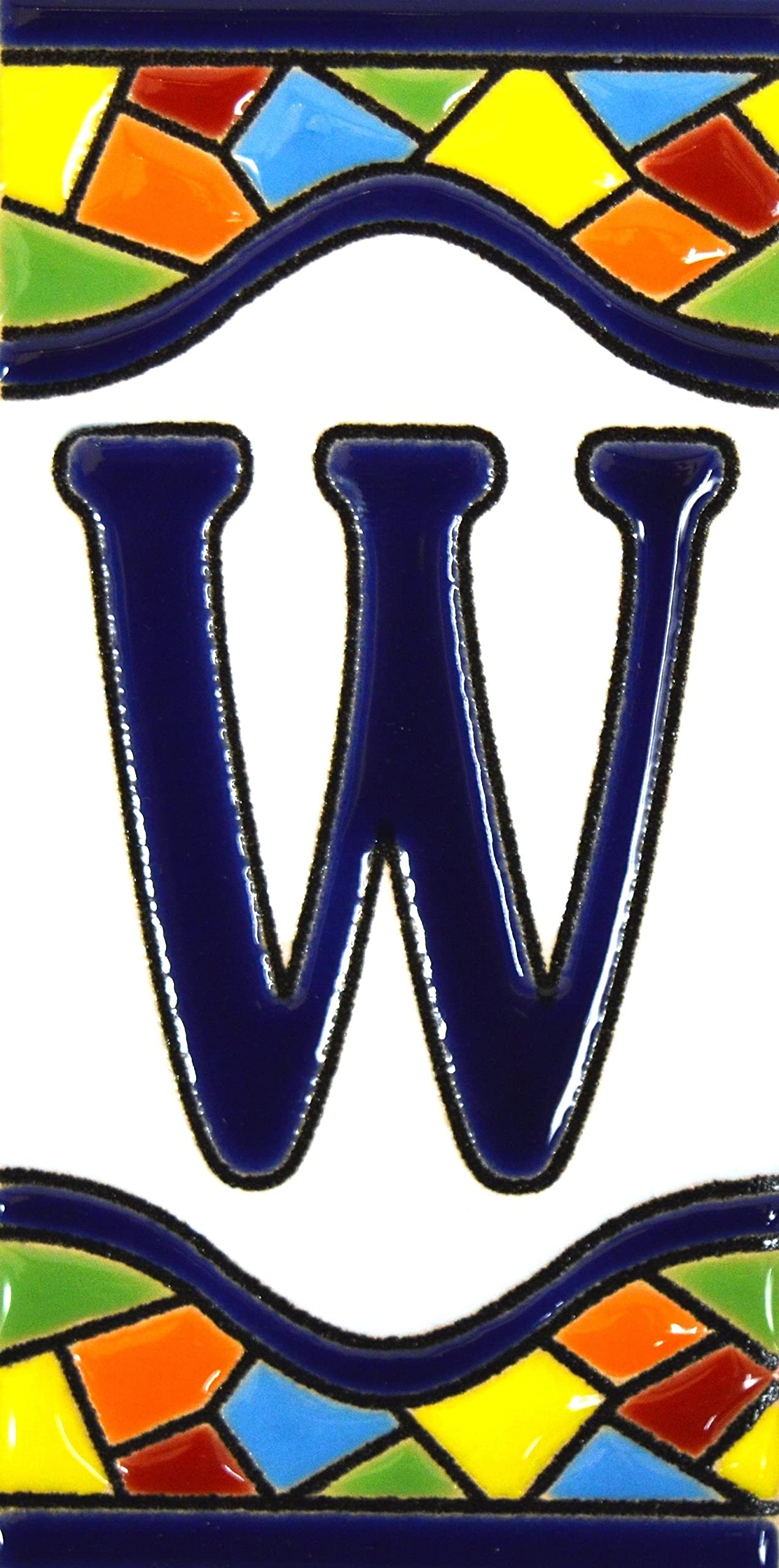 Art Escudellers Letter "W" House Letters 4 Inch. Handpainted House Letter Tiles For Signs, Addresses And Names. Address Numbers For Houses. House Address Numbers And Letters. Design Mosaico Mediano 4,29" X 2,13" (Letter W)