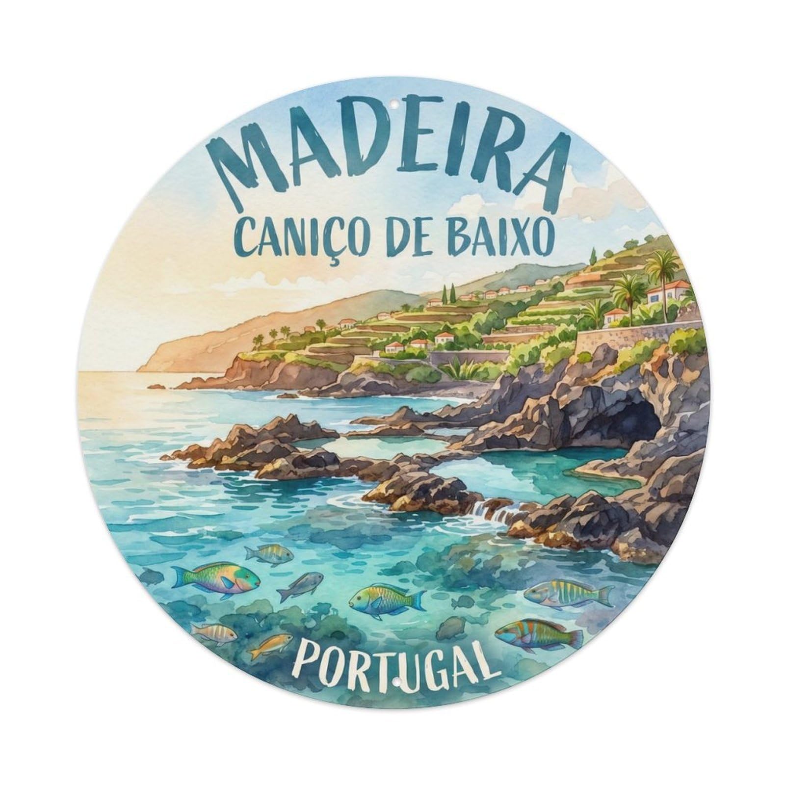 Olhnbad 08X08inch Style Heritage Portugal Madeira Cityscape Cultural Travel Art Metal Tin Sign