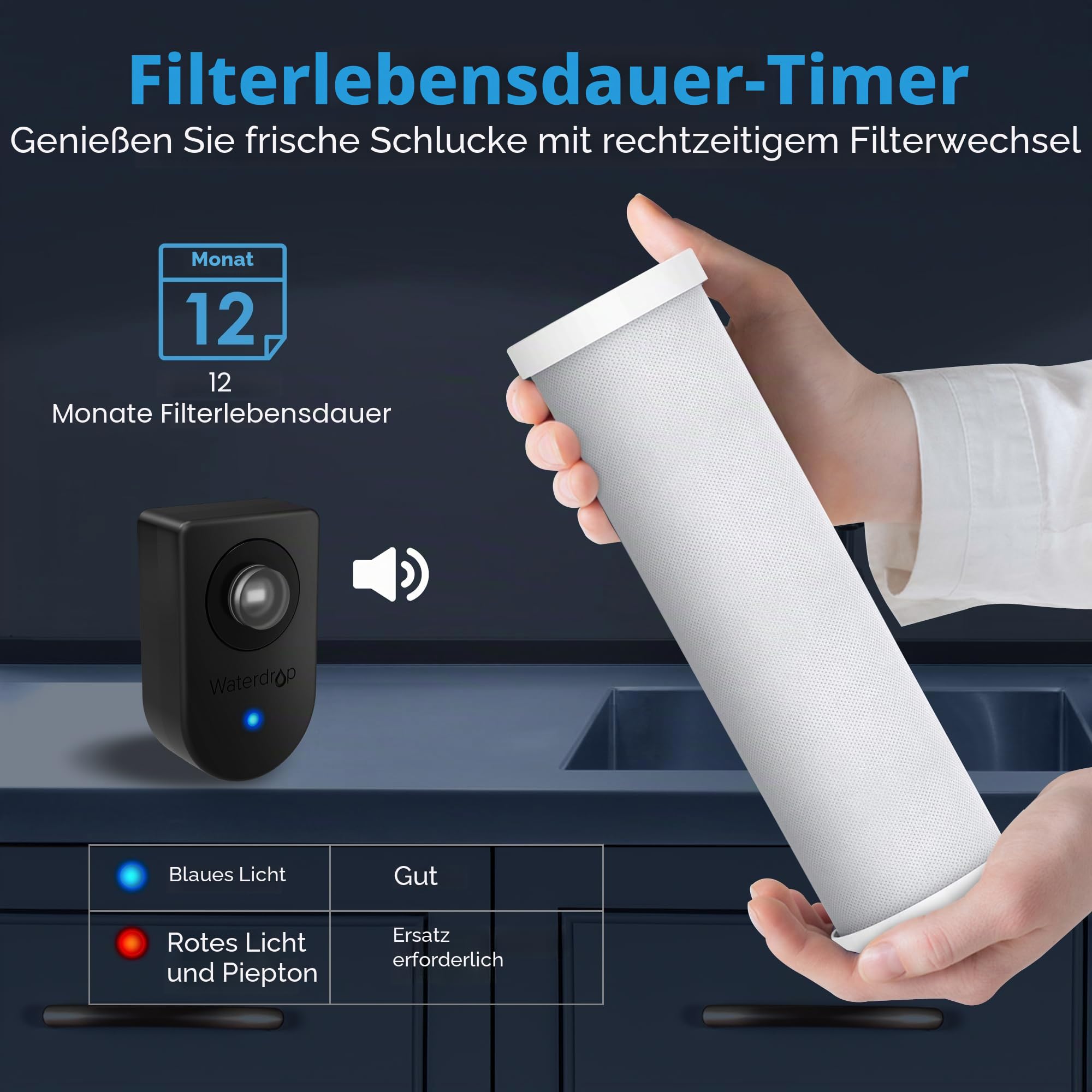 Waterdrop AS13 Untertisch Wasserfiltersystem 30.000 Liter, NSF/ANSI 42 Zertifiziert, 5+1 Stufe Edelstahl Unter Waschbecken Wasserfilter Trinkwasser, Reduzieren Blei, Chlor, Schlechten Geschmack