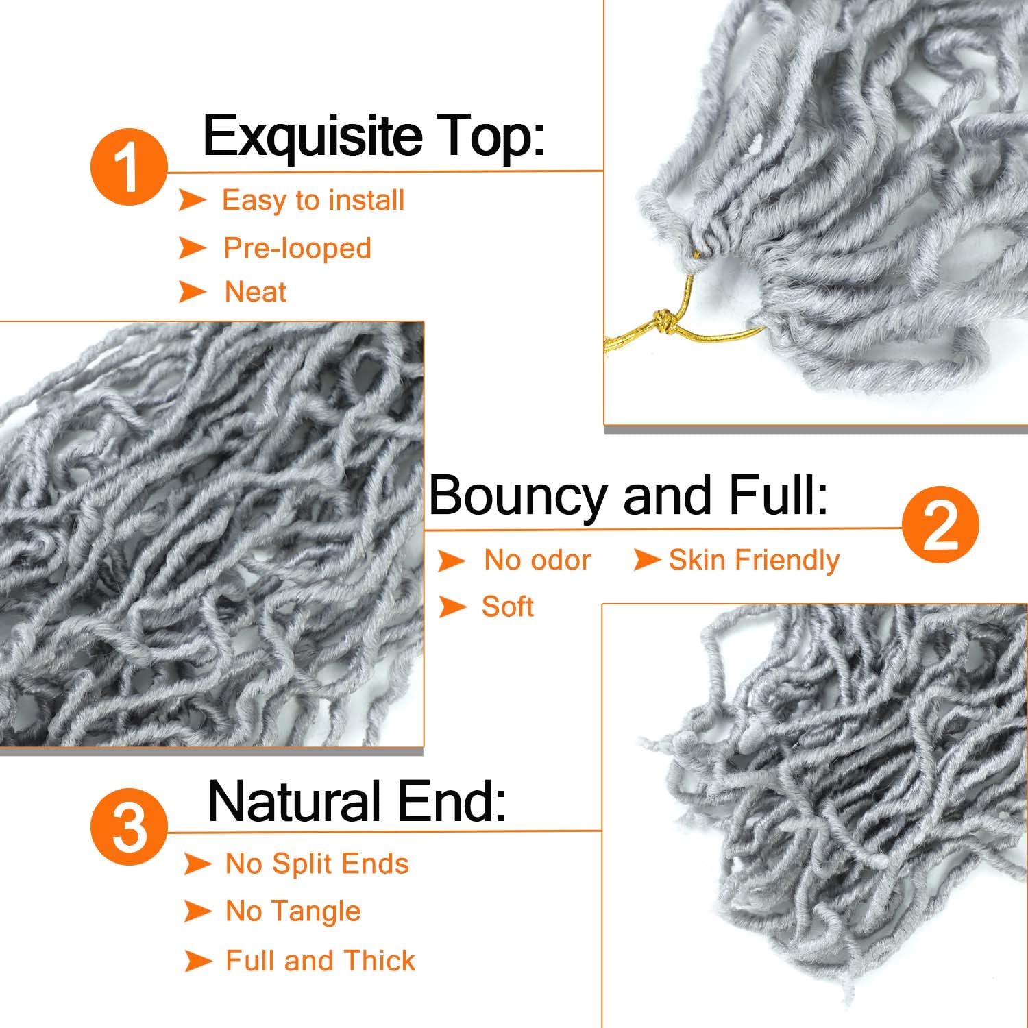 Soft Locs Crochet Hair 24 Inch 6 Packs, Grey Faux Locs Crochet Hair Pre Looped Knotless Style Natural Curly Wavy Crochet Braids Hair (24 Inch, 6 Pack, Gray#)