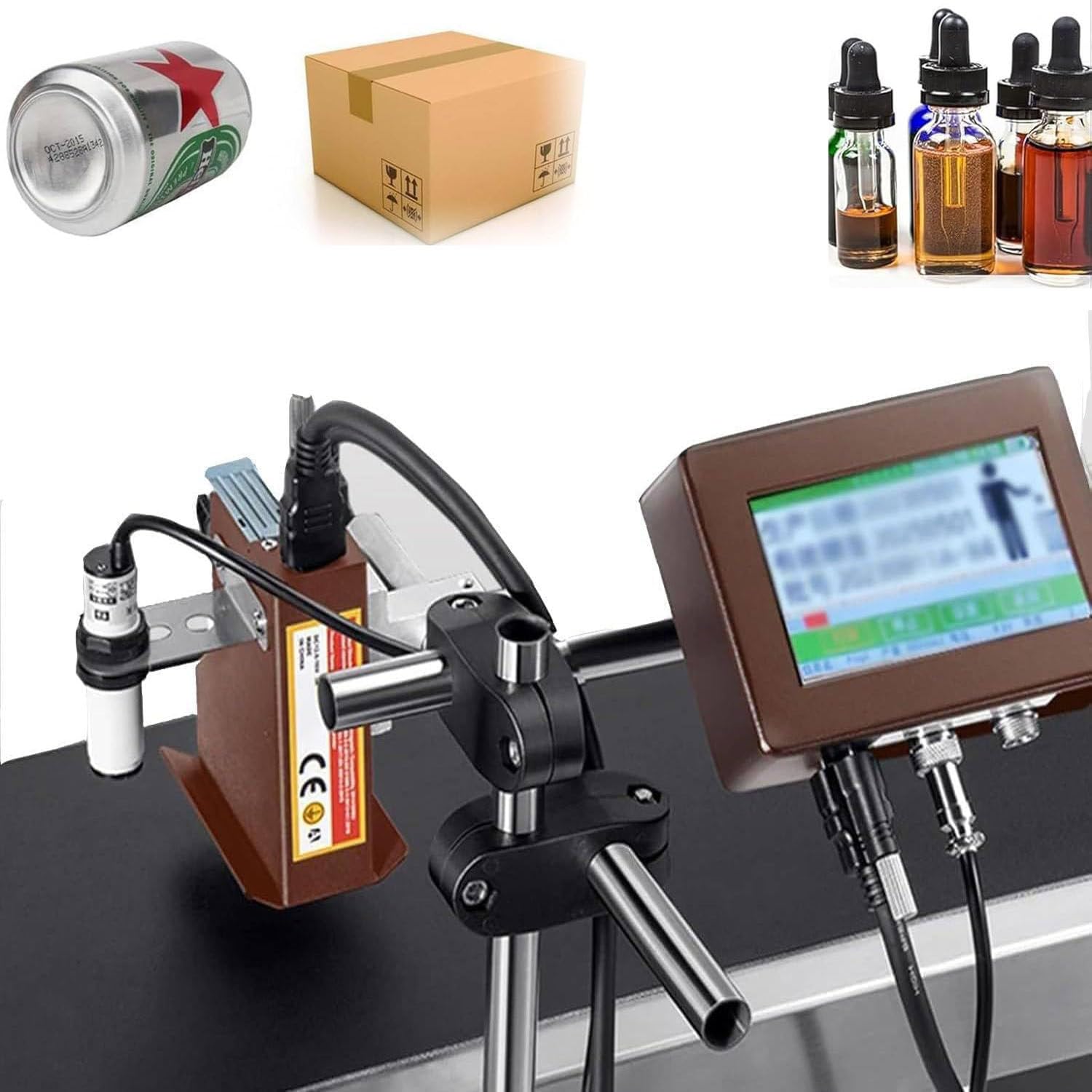 LjlXanthiper Online Coding Machine,Automatic Batch Coding Machine,In-Line Inkjet Printer with 12.7/25.4mm Print Head,with Black Ink Cartridge,For Text Barcode,Batch Number,Label,Image 12.7mm