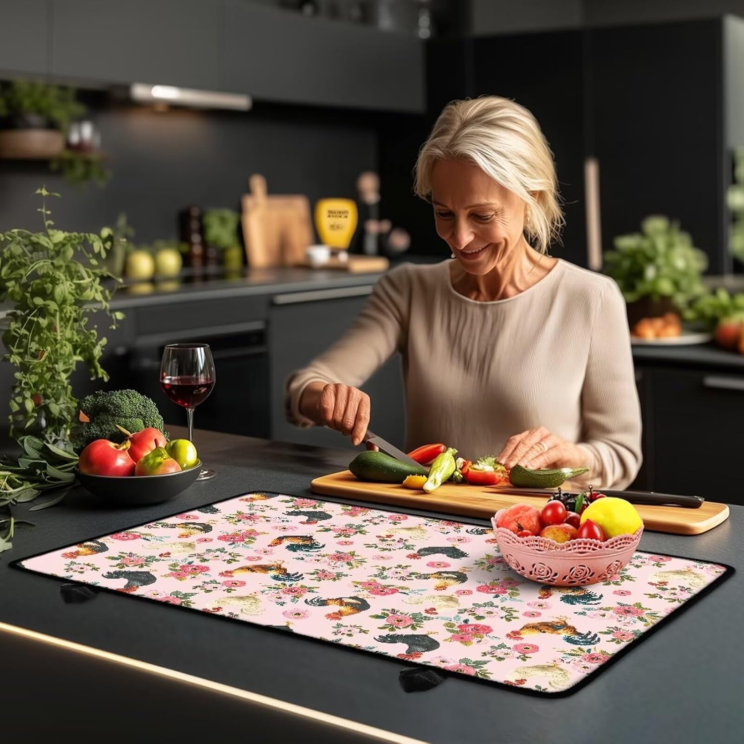 Heat Resistant Mat,Stove Top Covers For Gas Burners,Glass Stove Top Cover,Stove Top Covers For Electric Stove,Cock Print Pink