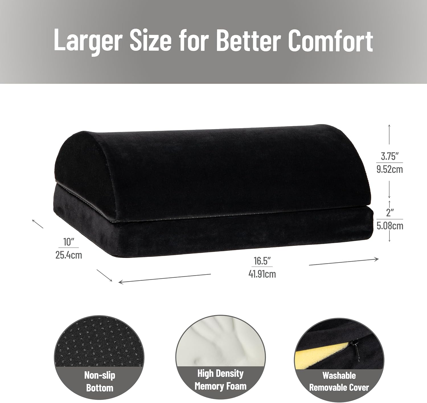 mind reader air-cloud memory foam under desk footrest, ergonomic support for back, hip, legs, knees & feet, adjustable height, memory foam, black