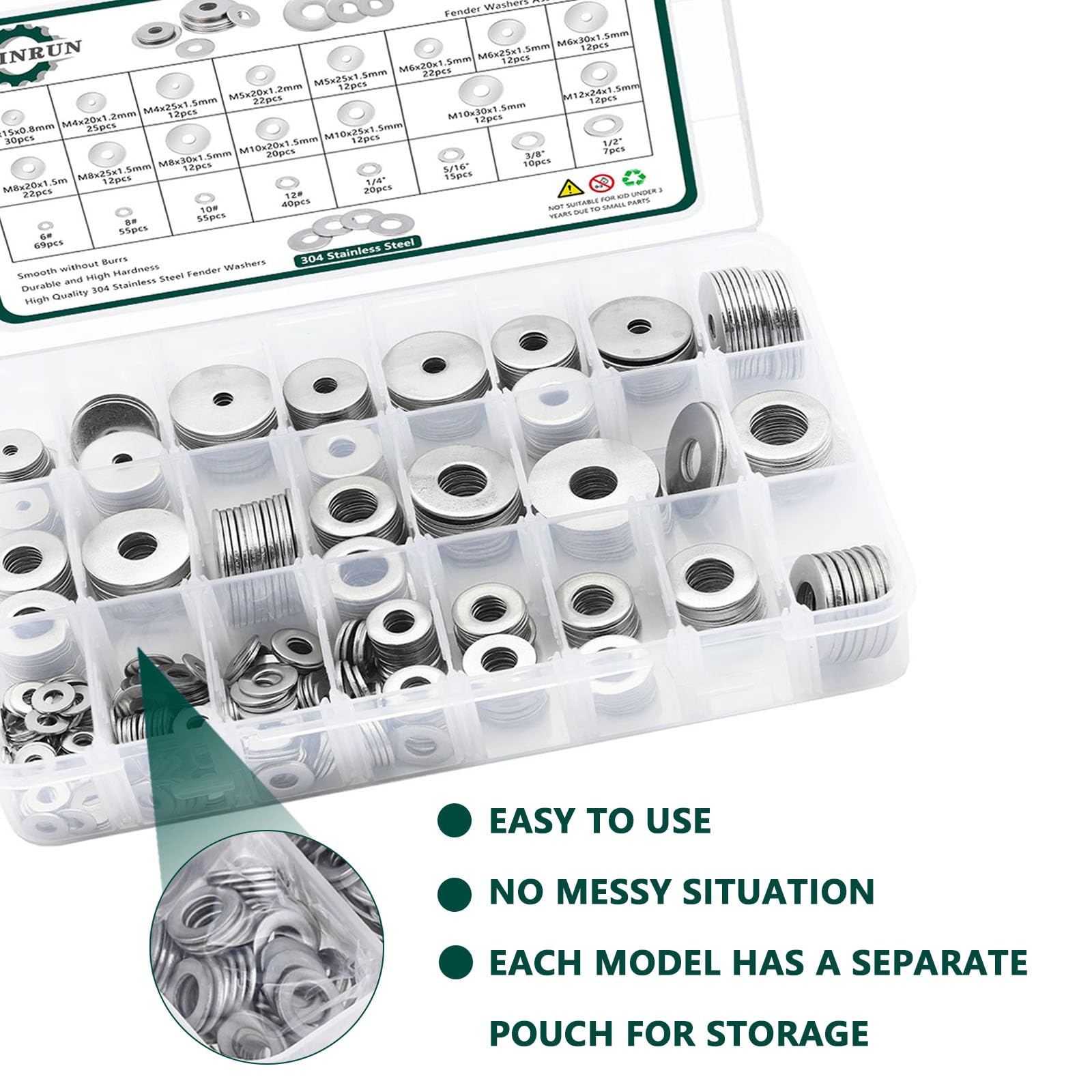 Stainless Steel Fender Washers - 520 Pcs SAE & Metric -5