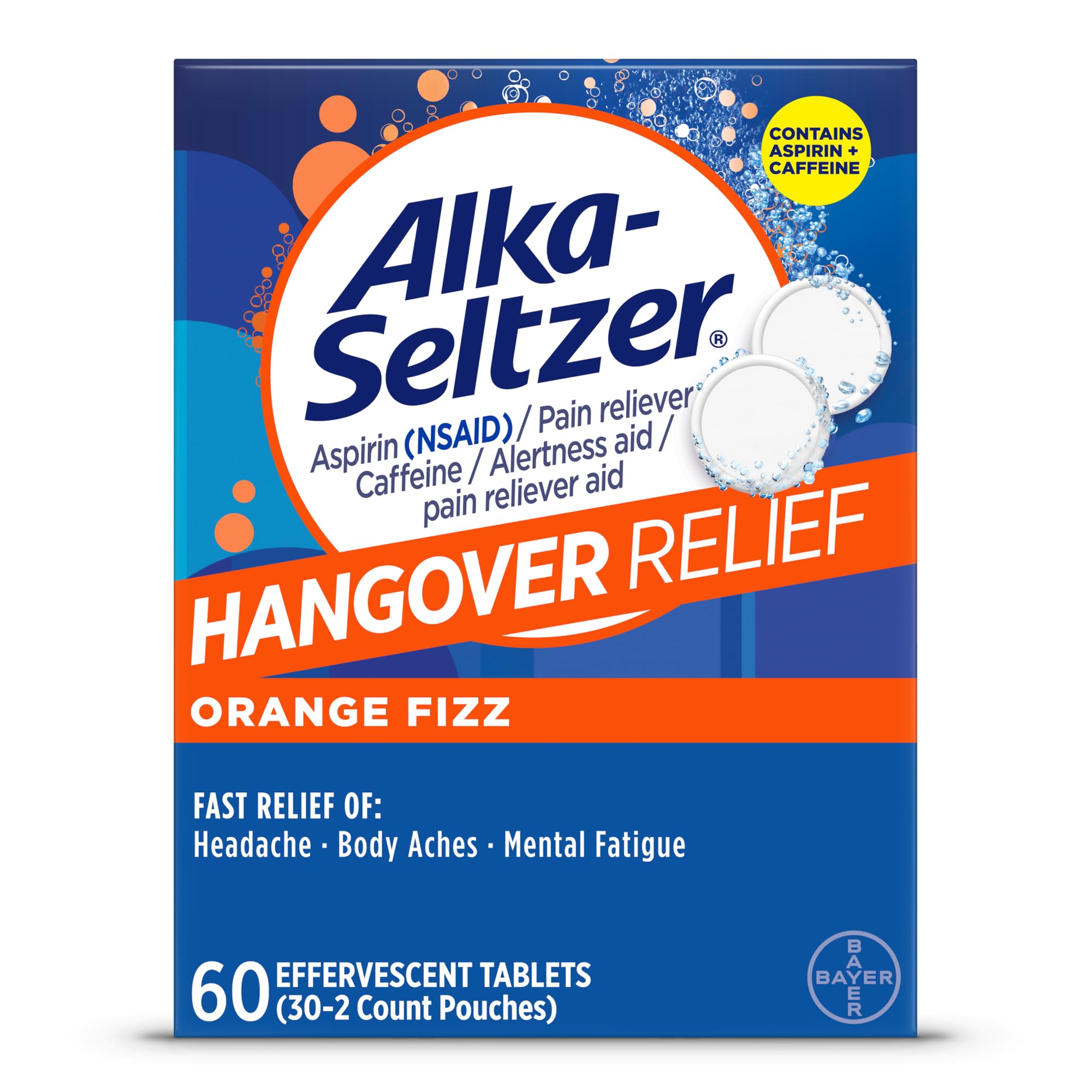 Alka-Seltzer Hangover Relief Tablets, Fast Relief Starts In About 15 Minutes for Headaches, Body Aches & Mental Fatigue, Bachelorette & Bachelor Party Packs 60 Count