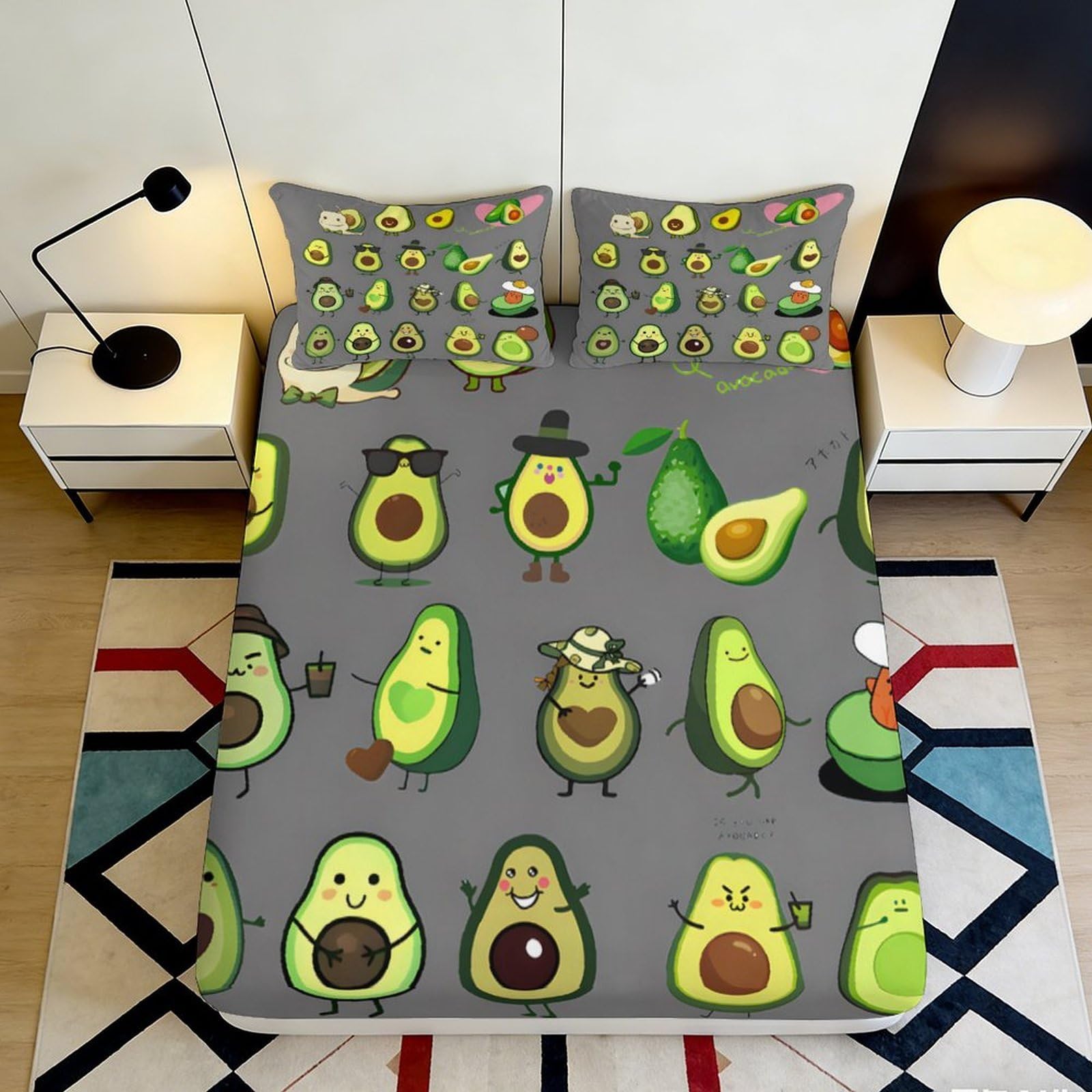 Dhbaneiok Style-7 3D Printed Cartoon Avocado Fitted Sheet Microfiber Fun Green Fruit Bed Cover For Bedroom Dorm Mattress Protection 90X200x25cm