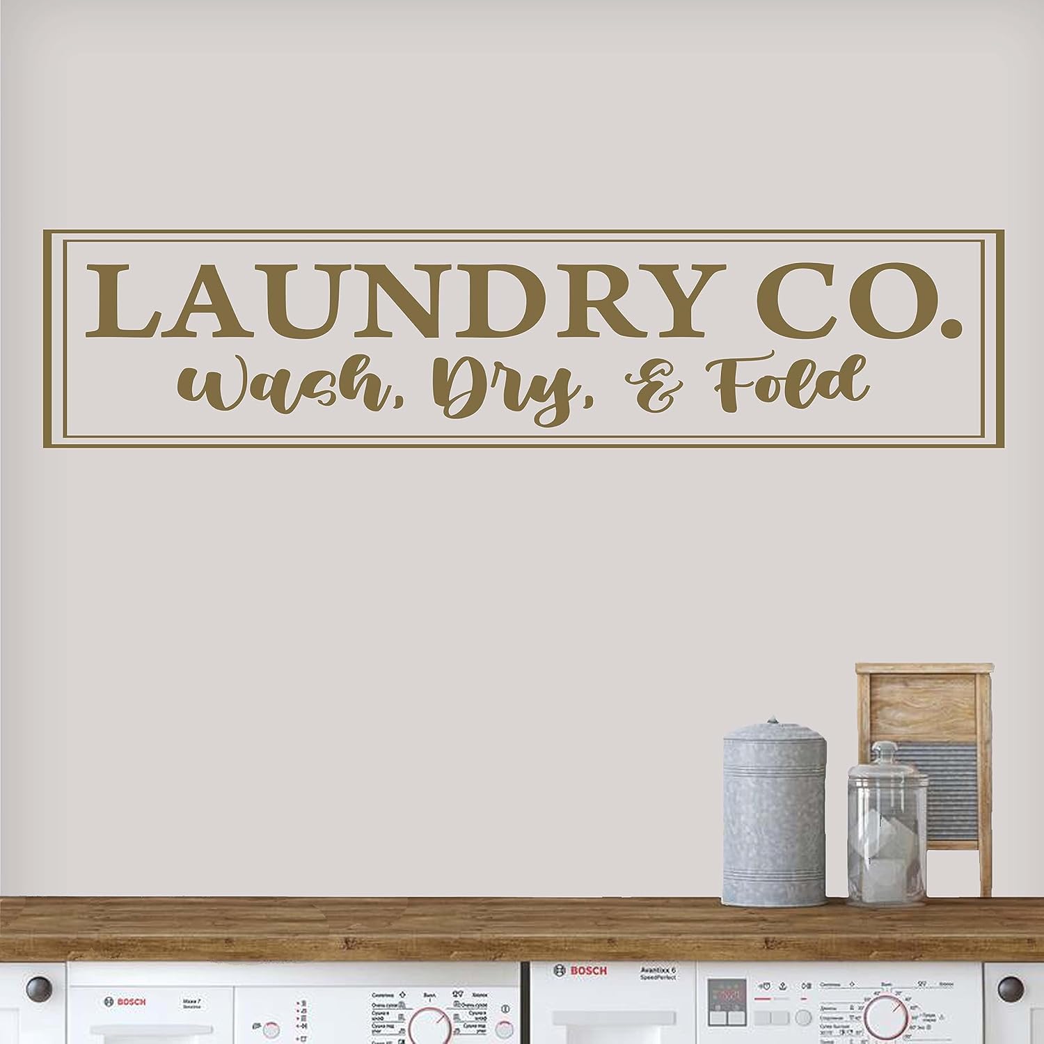 Laundry Room Wall Decor Decal Sticker | Laundry Co Wash Dry Fold Decals | Laundry Room Wall Sticker | Laundry Room Wall Decor | 22x5-Black | Gold