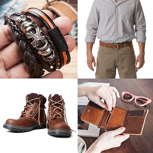 Miniatura 7 de Ringsun Tiras de cuero planas de 18 pulgadas de ancho para manualidades, cordones de cuero para botas, correas de cuero de grano completo para