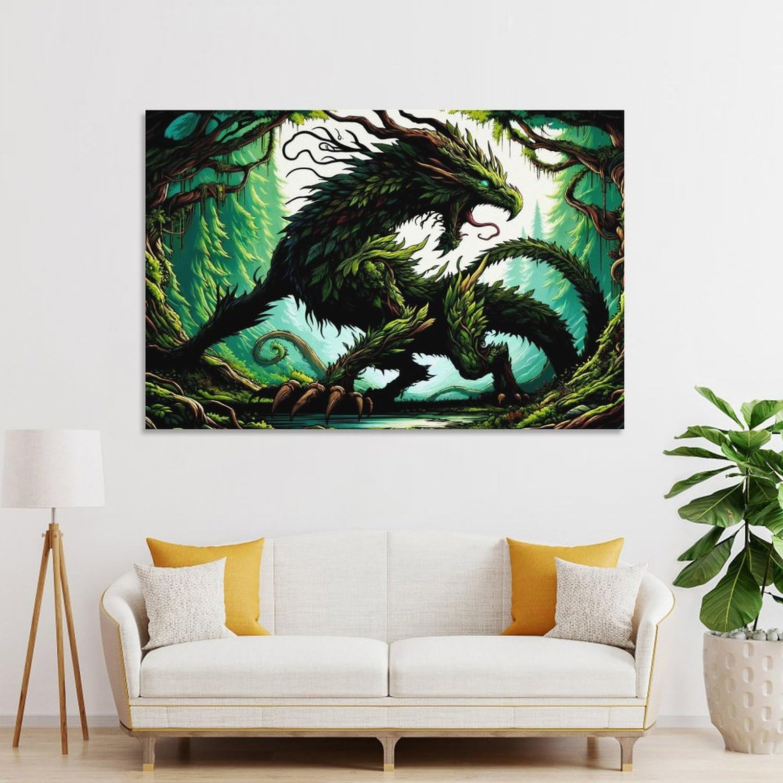 Junmoney Forest Dragon Home Decor Wall Art, 24x36inch(60x90cm), for Lounge, Bedroom Or Personal Spaces, Thoughtful Wall Decor for Art Lovers