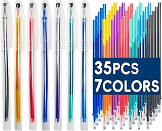 Jauisus 7 Pcs Heat Erasable Pens for Fabrics with 35 Refills, Fabric Marking Pens for Quilting Supplies DIY Embroidery Dressmaking Fabrics Tailors Chalk Pen(7 Colors, 35)