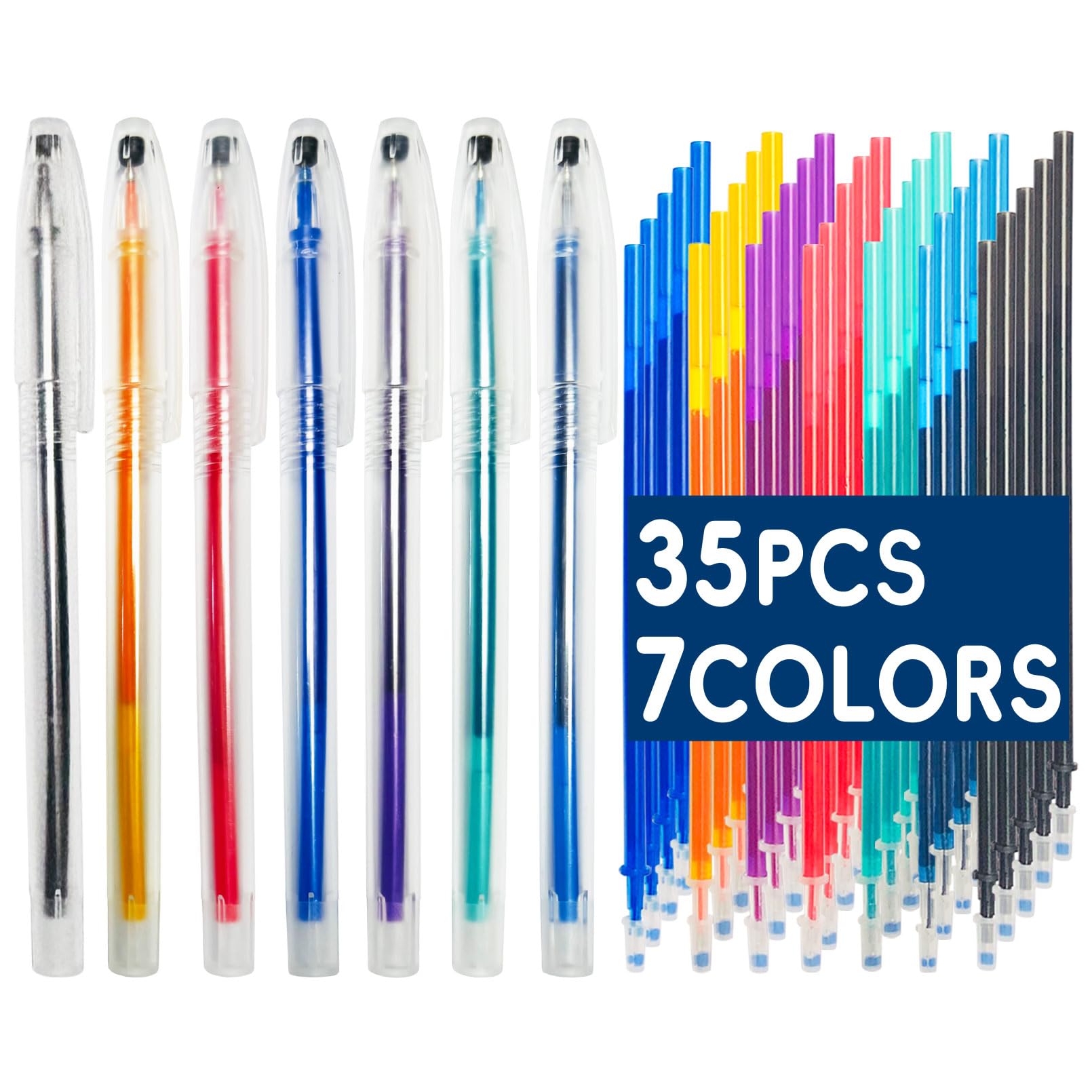 Jauisus 7 Pcs Heat Erasable Pens for Fabrics with 35 Refills, Fabric Markers for Sewing, Fabric Marking Pens for Quilting Supplies DIY Embroidery Dressmaking Fabrics Tailors Chalk Pen(7 Colors, 35)