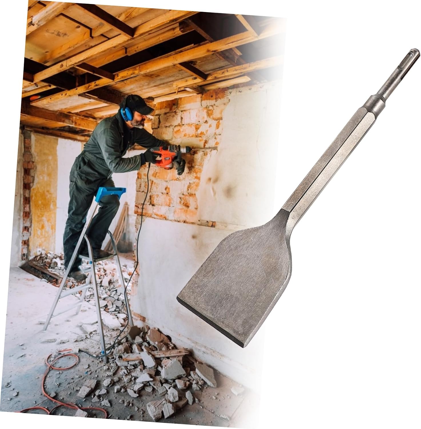 UKCOCO Angled Bent Tile Chisel for Tile Removal and Scraping Durable Masonry Tool Compatible with Impact Drill for Concrete and Removal