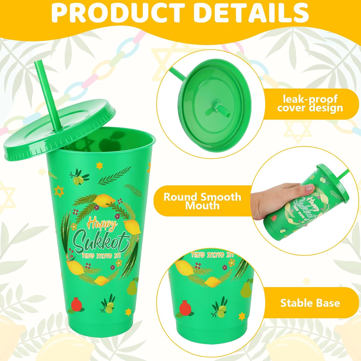 12Pcs Happy Sukkot Plastic Cups Sukkah Decorations Party Supply