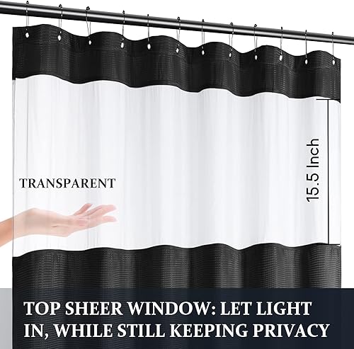 Miniatura 4 de Yimobra Juego de cortinas de ducha de tejido gofre con forro de tela a presión, tela pesada con 12 ganchos, impermeable y lavable, ventana superior