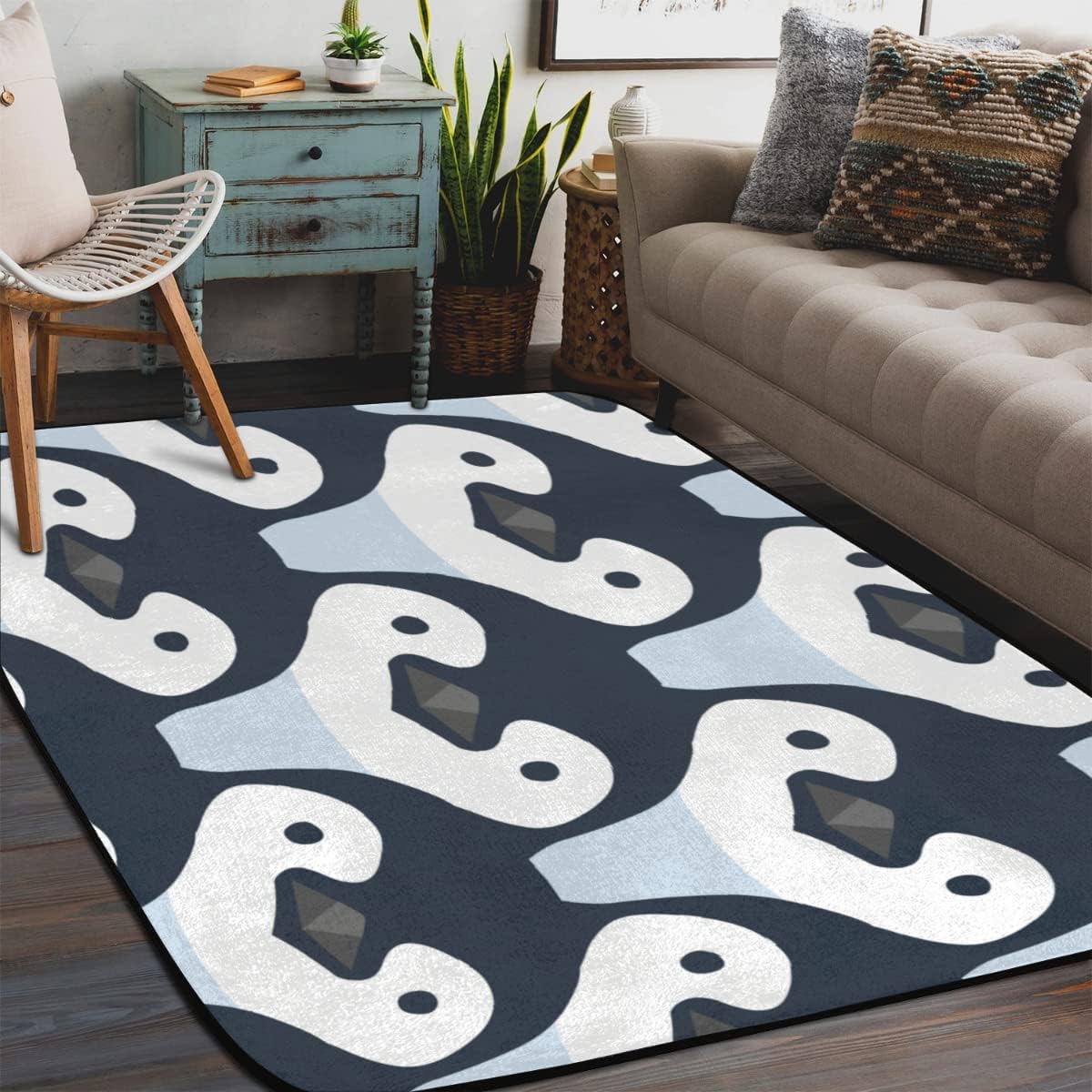 5' x 7' Cute Baby Penguin Seamless Pattern Super Soft Area Rug for Kids Baby Nursery, Plush Area Rugs for Living Room Bedroom, Dorm Rugs for Grils Boys