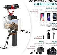 Vista 5 de Movo Soporte de video para teléfono inteligente con micrófono de escopeta, mango de agarre, correa de muñeca para iPhone 5, 5C, 5S, 6, 6S, 7, 8, X