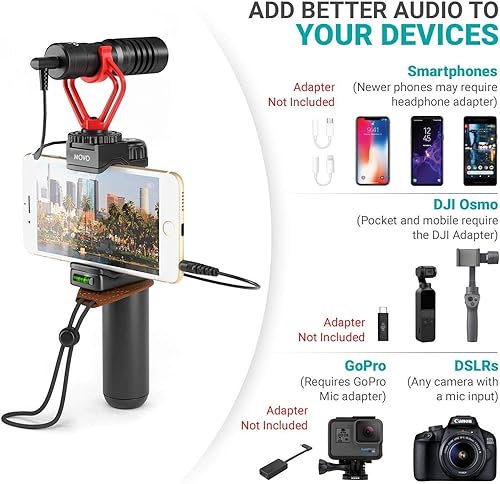 Miniatura 5 de Movo Soporte de video para teléfono inteligente con micrófono de escopeta, mango de agarre, correa de muñeca para iPhone 5, 5C, 5S, 6, 6S, 7, 8, X,