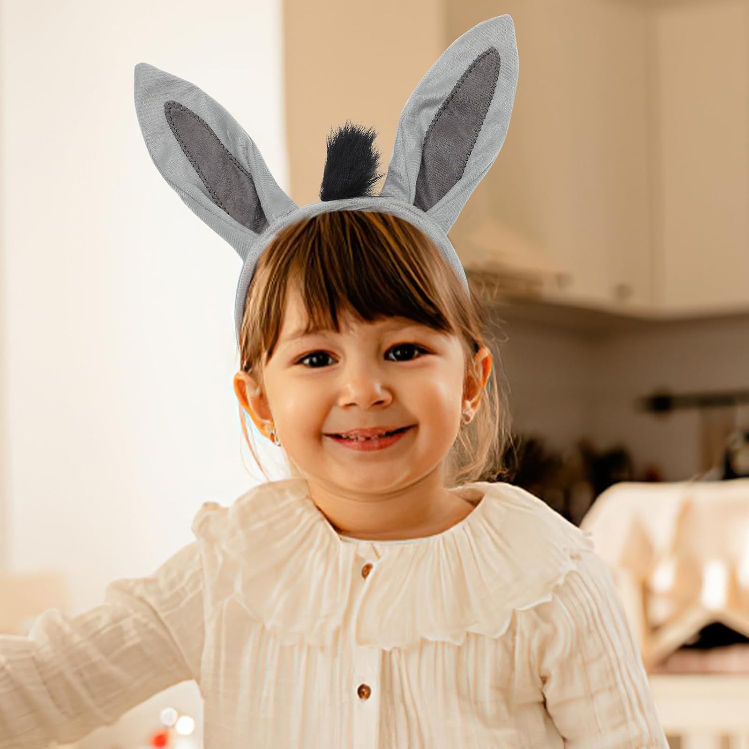 Donkey Costume Set: Donkey Ears Headband Tail Soft for Dress Up Party Halloween Birthday Cosplay 9.82in, Grey Black - Image 3