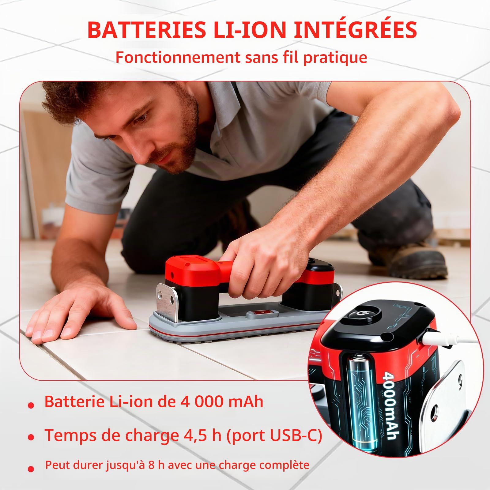 Ventouse Carrelage Vitre, 300 kg Force d'Adhérence