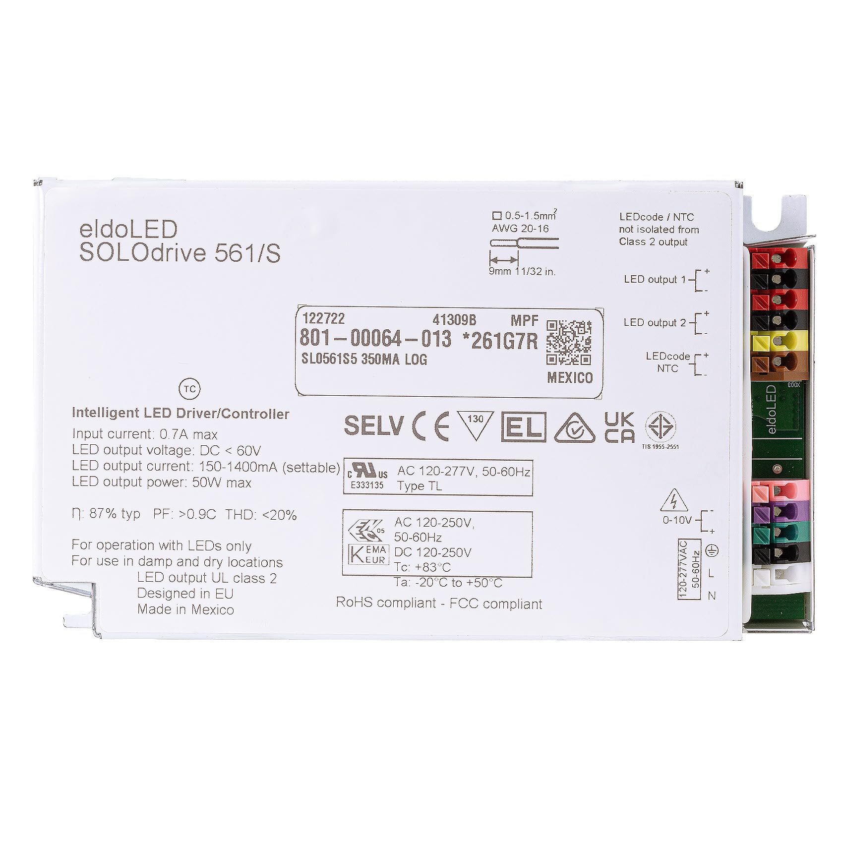 eldoLED SOLOdrive 561/S 50W 'Dim to Dark' Constant Current 0-10V Dimmable LED Driver