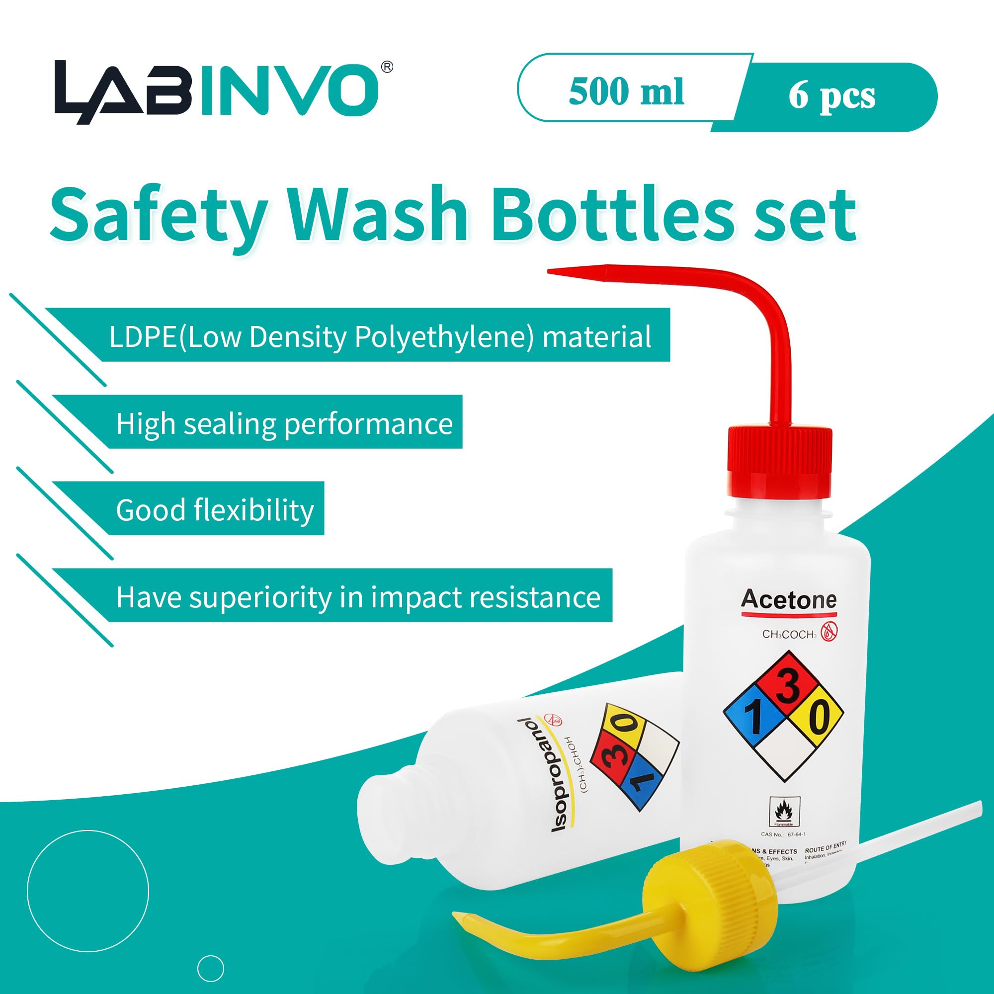 Okulab 6PCS Of Safety Water Wash Bottles, Vol.500ml (17oz), Squirt