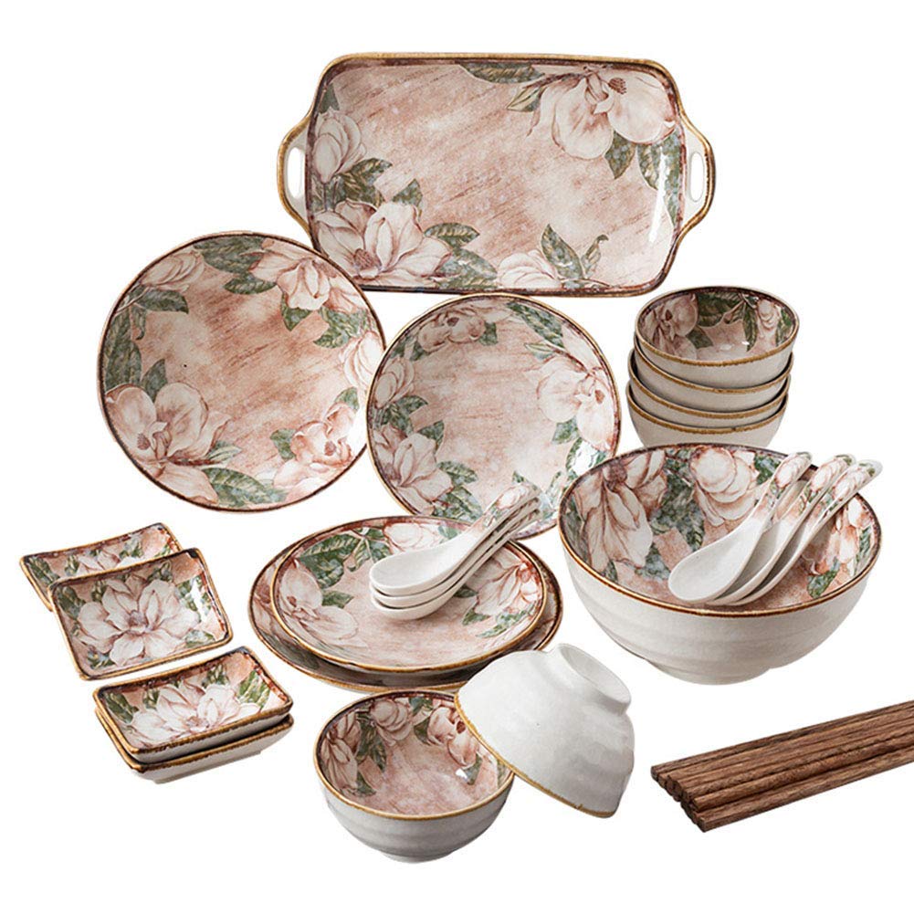 Amazon.co.jp: 皿/皿/ボウルセット、食器セット28点、レトロな花の磁
