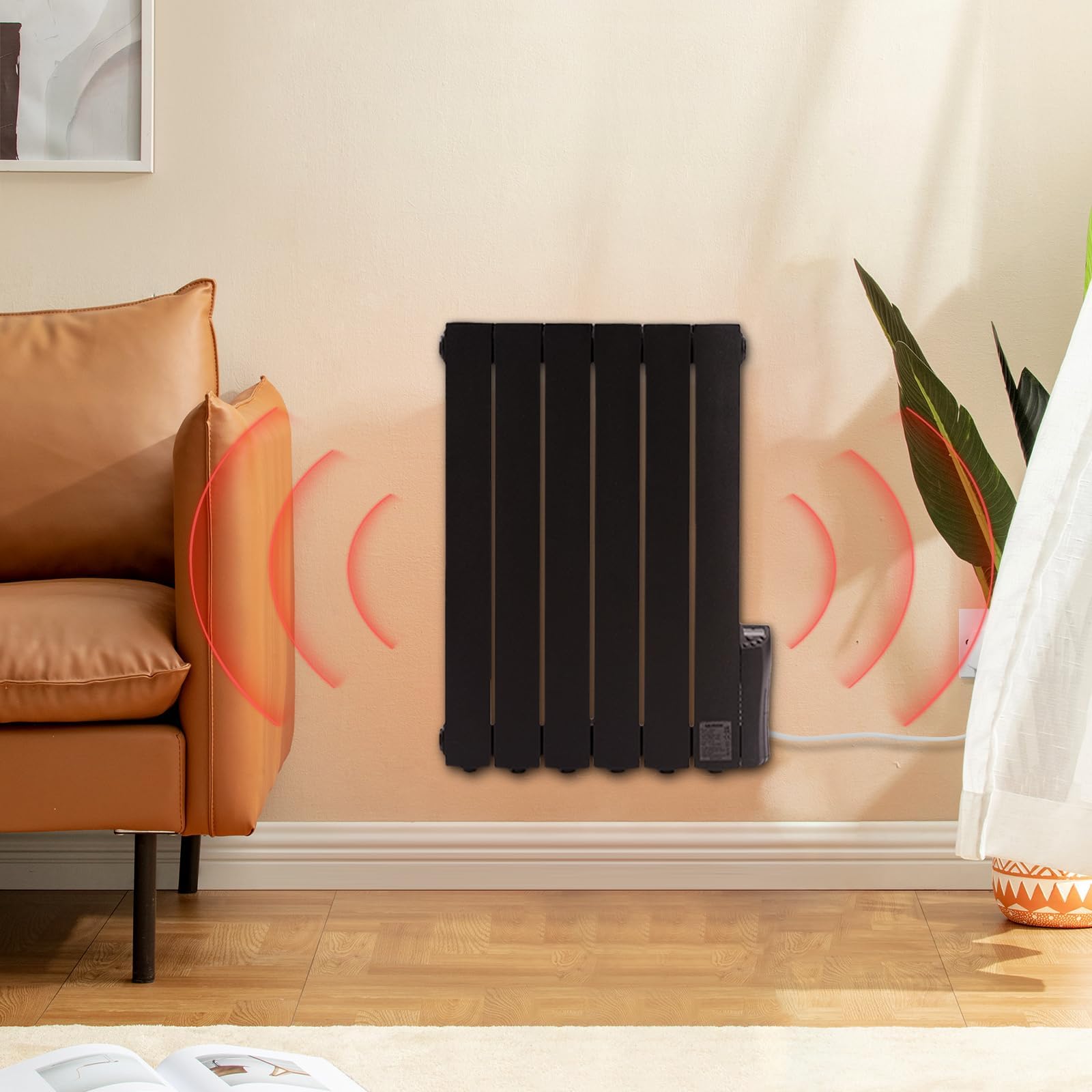 900W Electric Oil Filled Radiators Wall Mounted Electric Heater 5 Fins Energy Efficient Electric Radiators with 7 Days/24H Timer and Thermostat,LED Display & Safe Lock for Home Use,Black
