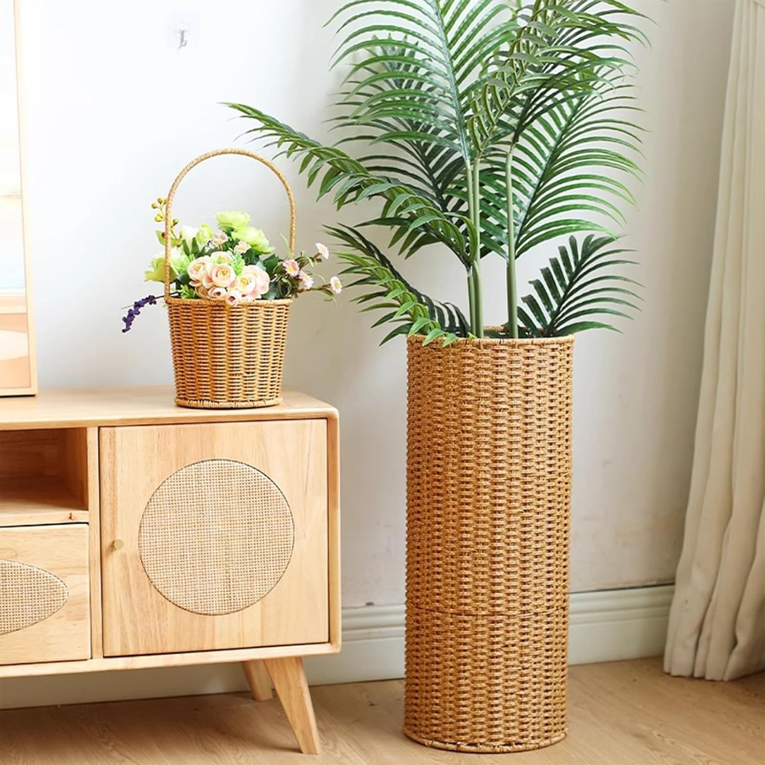 Umbrella Stand, Handmade Freestanding Holder, Faux Rattan Design for Entryway and Home Office