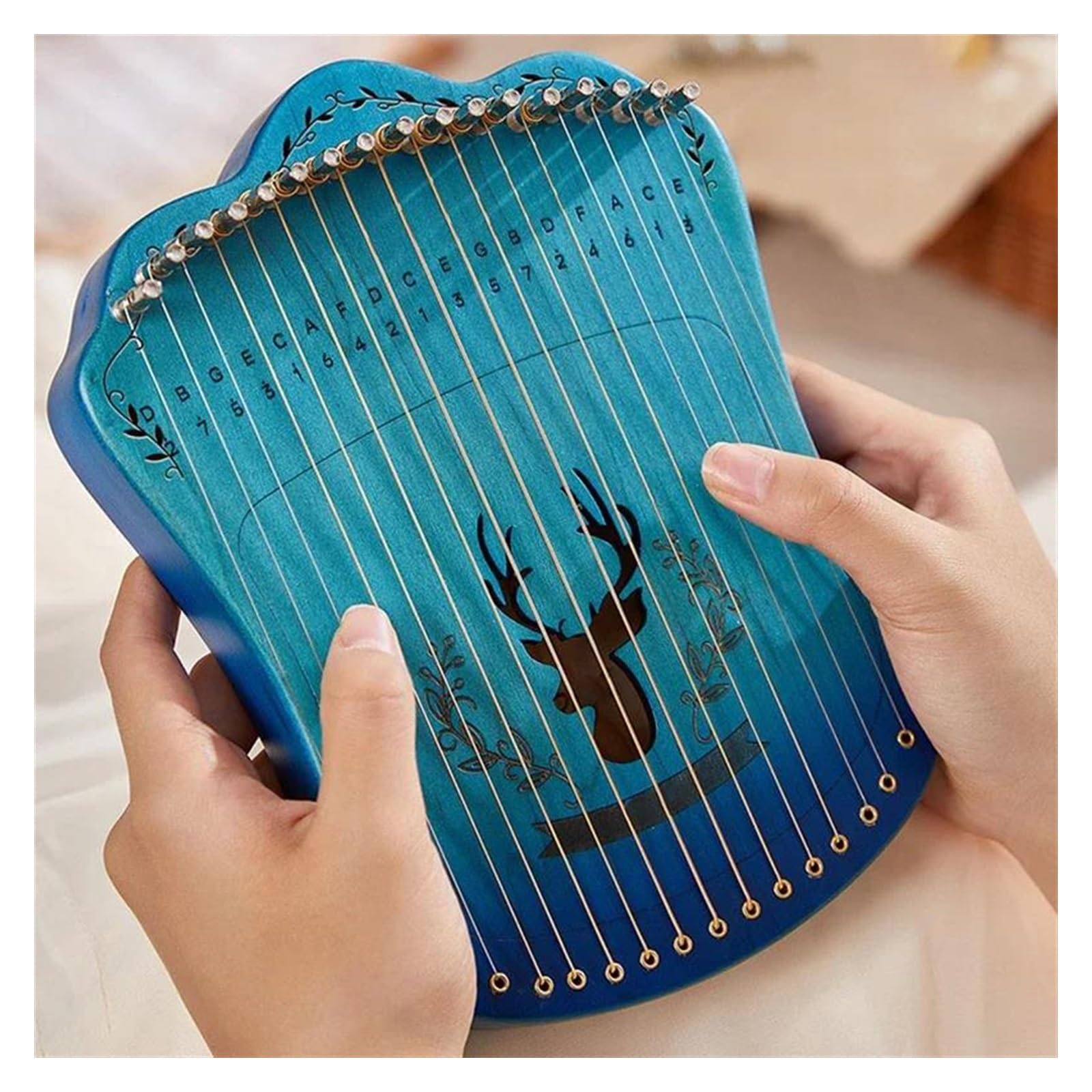 xilofono professionale Arpa A Lira Portatile 17 Corde Lira Da Gioco Con Dita In Legno Di Faggio Con Borsa E Corda Di Ricambio Strumenti A Corda Per Principianti(Blue)