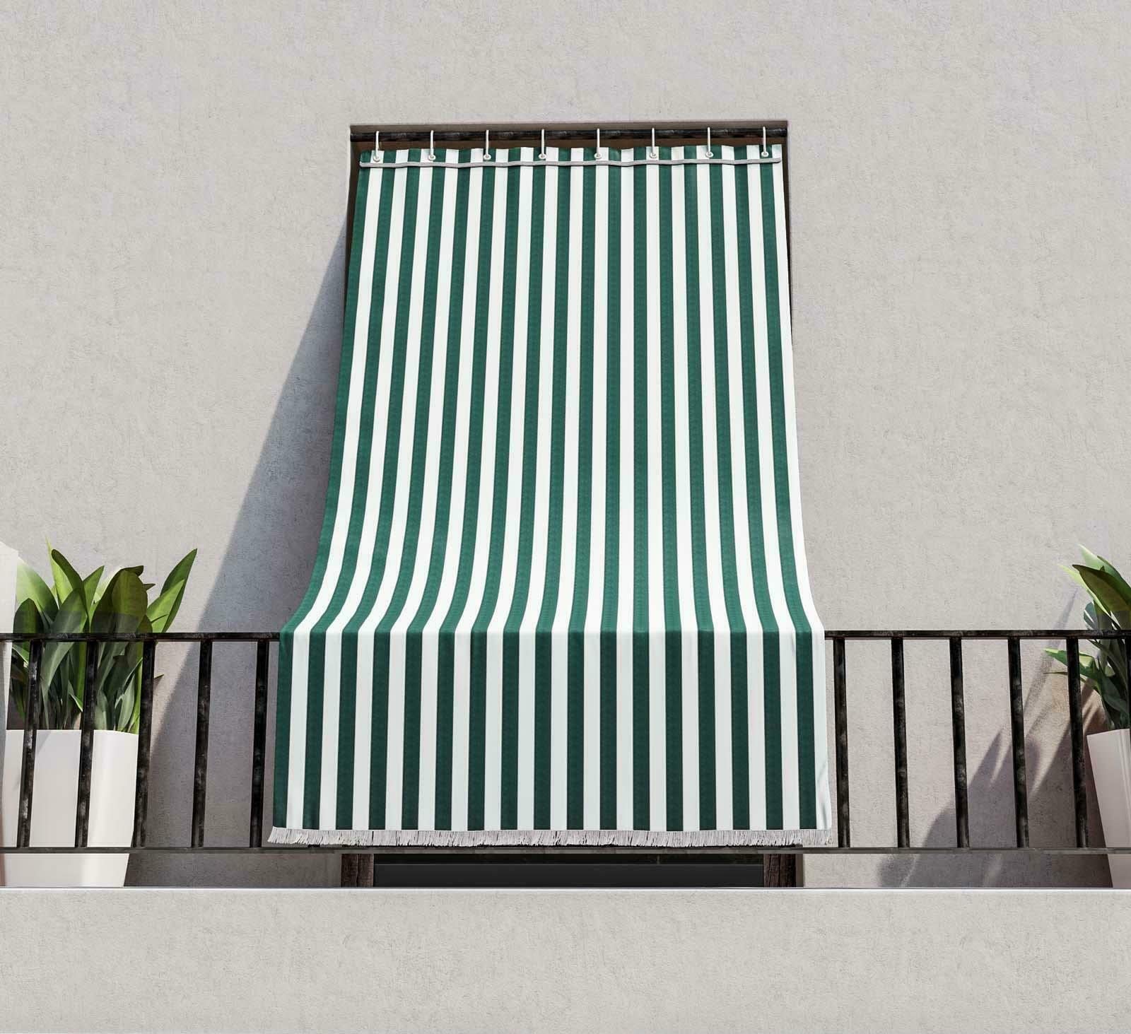 Tenda da sole colore bianco verde misura 145x250 cm ombreggiante con kit anelli e ganci in tessuto resistente antistrappo da esterno casa veranda terrazzo balcone giardino camper gazebo bar lavabile