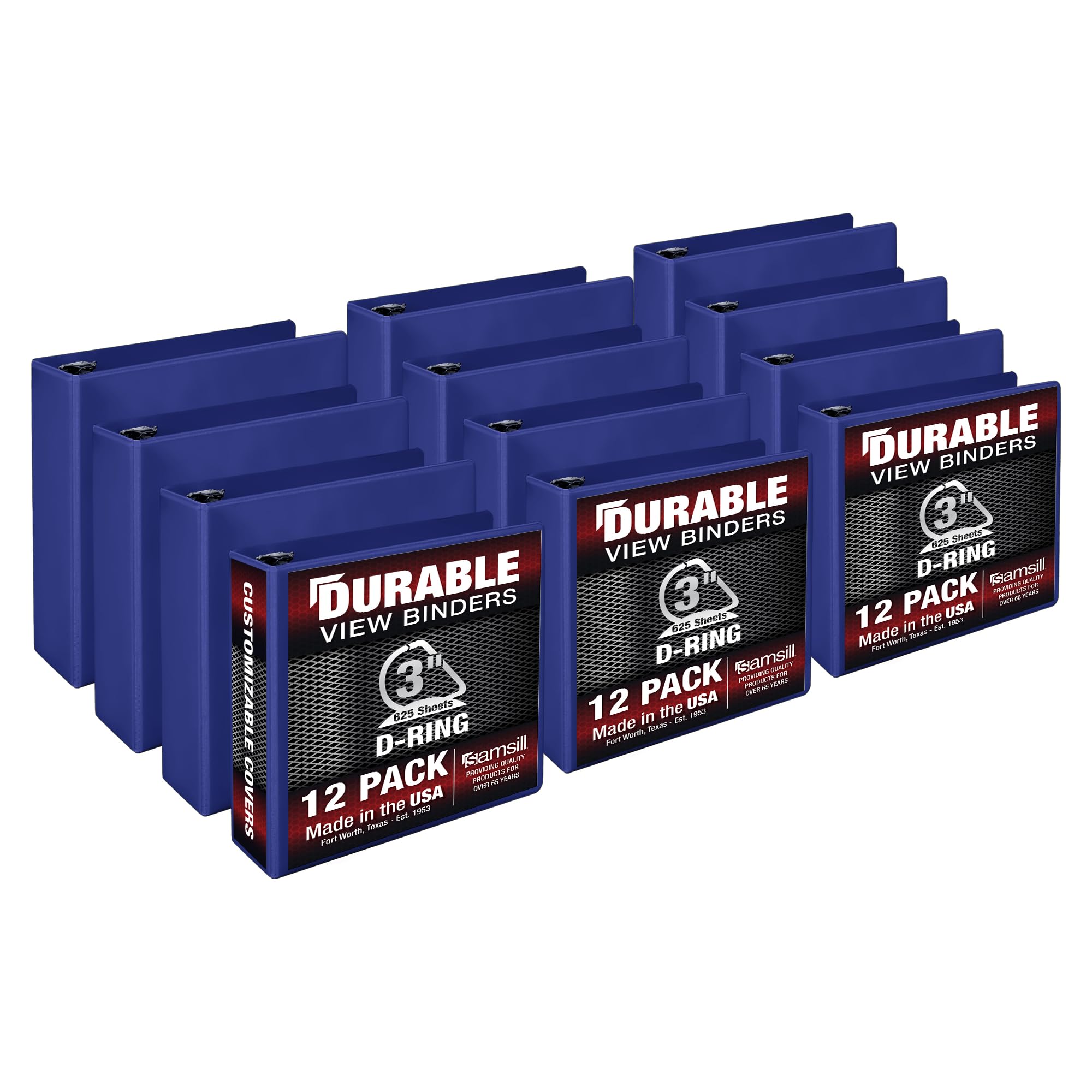 Samsill Durable 3 inch 3 Ring Binder, D Ring Binder, 100% Recycled Chipboard, Blue, 12 Pack