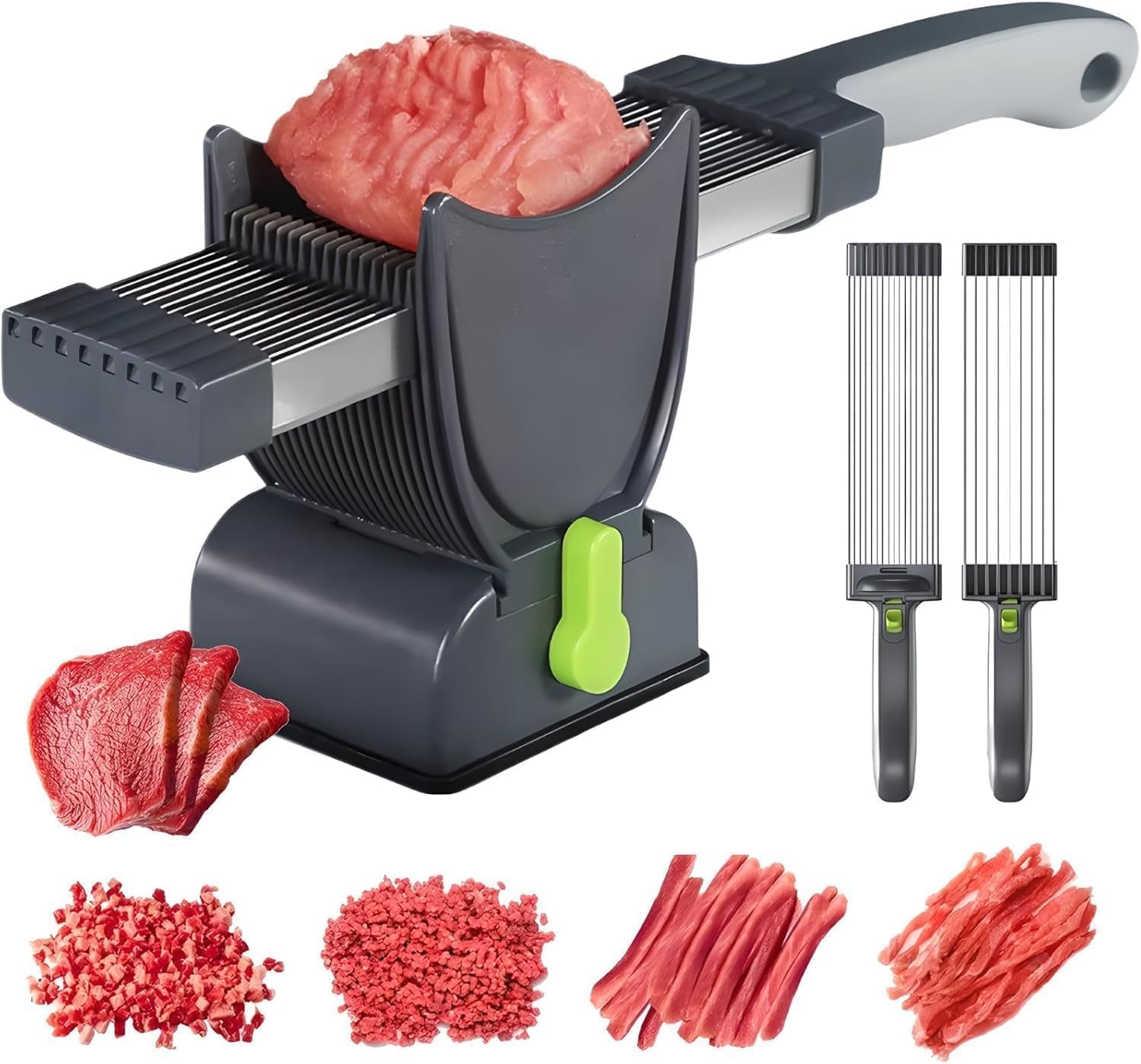 Tortoise Zone Fresh Meat Slicer, Stainless Steel Meat Slicer Manual Jerky Cutter with 17 Blades, Adjustable Thickness (2mm/4mm) for Slicing, Shredding Beef Pork Chicken BBQ, Vegetables, Herbs-image-23