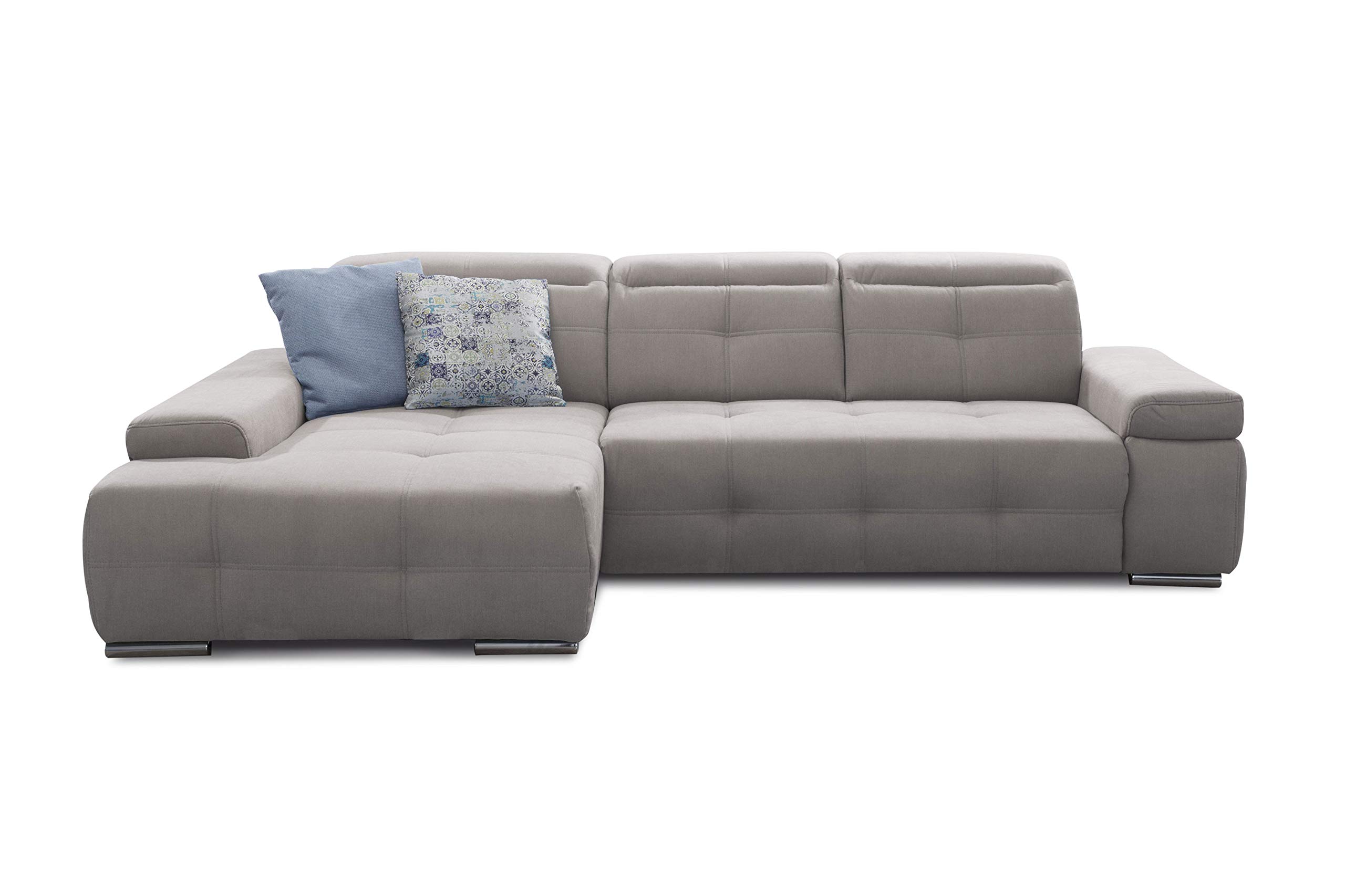 Cavadore Divano Angolare Mistrel Con Letto E Poggiatesta Regolabili - Rivestimento Soft Clean Olympia Argento, Dimensioni 273x77-93x173 Cm - 6