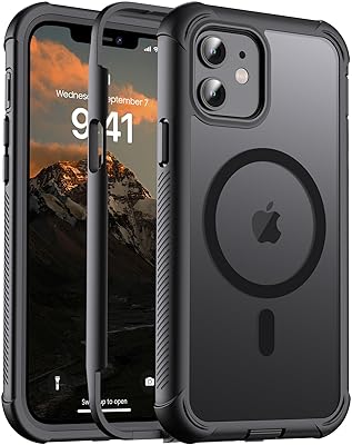 for iPhone 13 case, with [Compatible with MagSafe][Military Grade Drop Protection][Heavy Duty Protection][Non-Slip][Shockproof] with 2-Layer Durable Bumper Phone Case 6.1''-Black