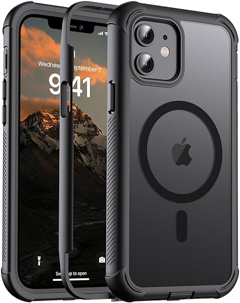 for iPhone 13 case, with [Compatible with MagSafe][Military Grade Drop Protection][Heavy Duty Protection][Non-Slip][Shockproof] with 2-Layer Durable Bumper Phone Case 6.1''-Black