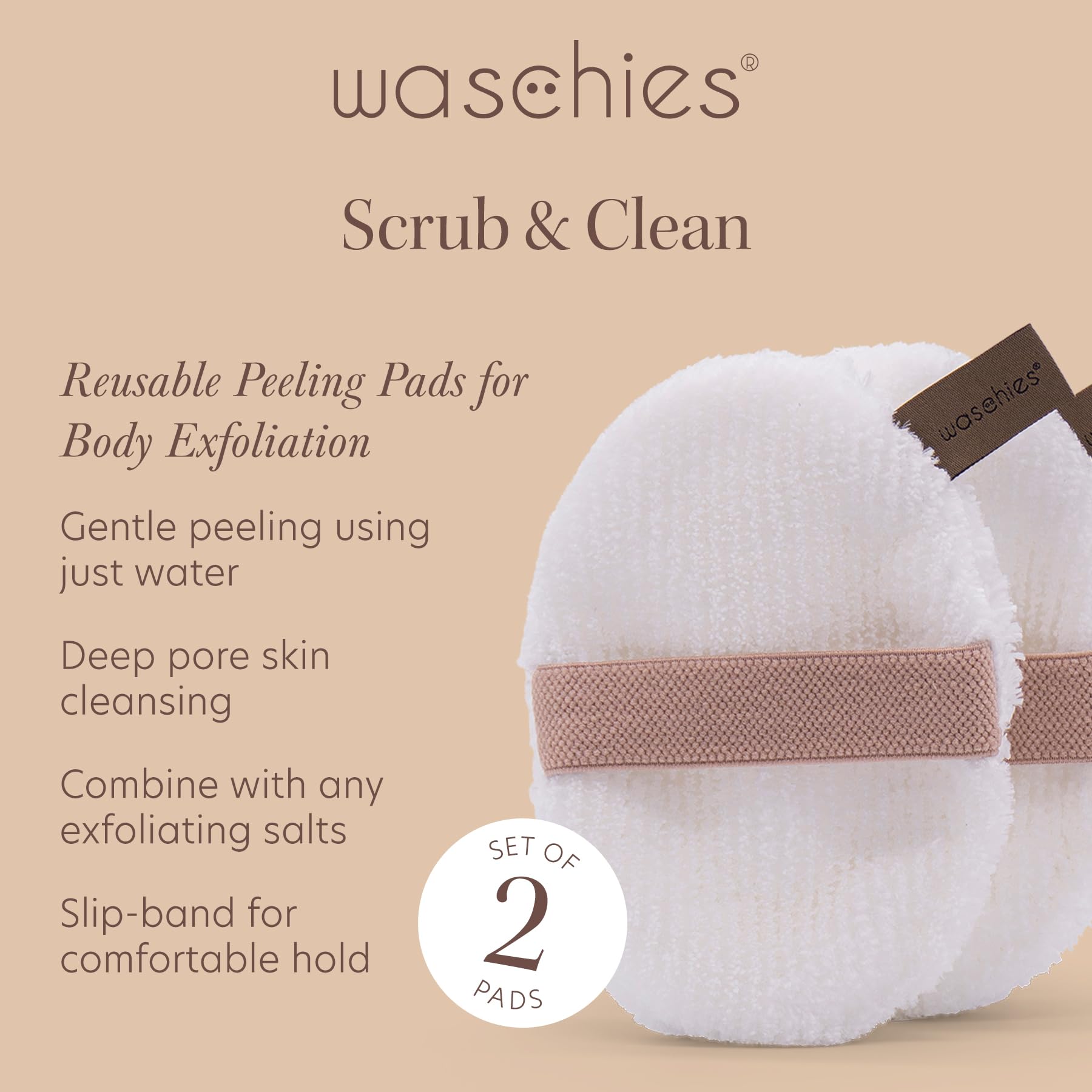 Waschies Reusable Body Cleansing & Exfoliating Pads, Pack of 2, Dual Sided, Full Body Deep Exfoliation - Image 2
